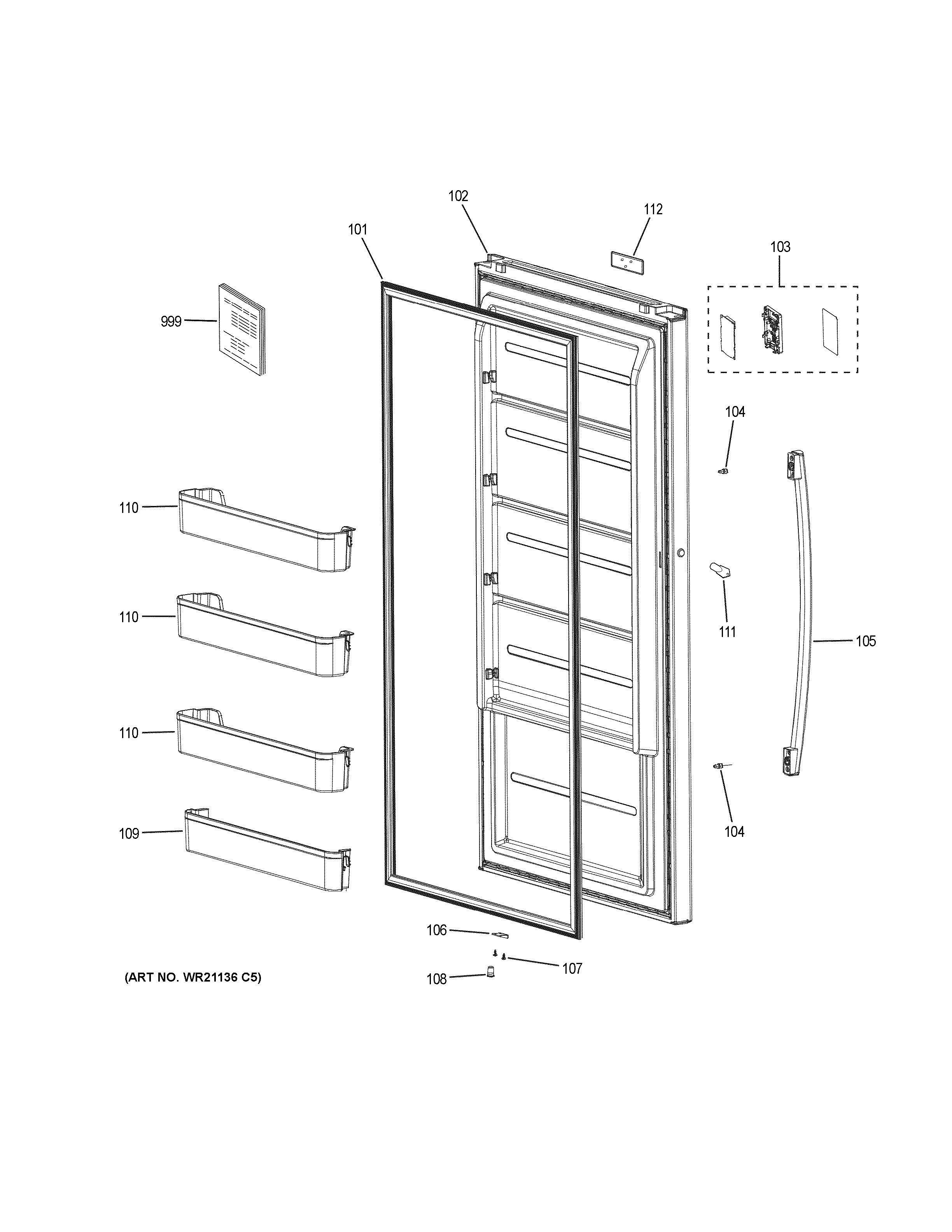 GE XUF14SMRDWW door diagram