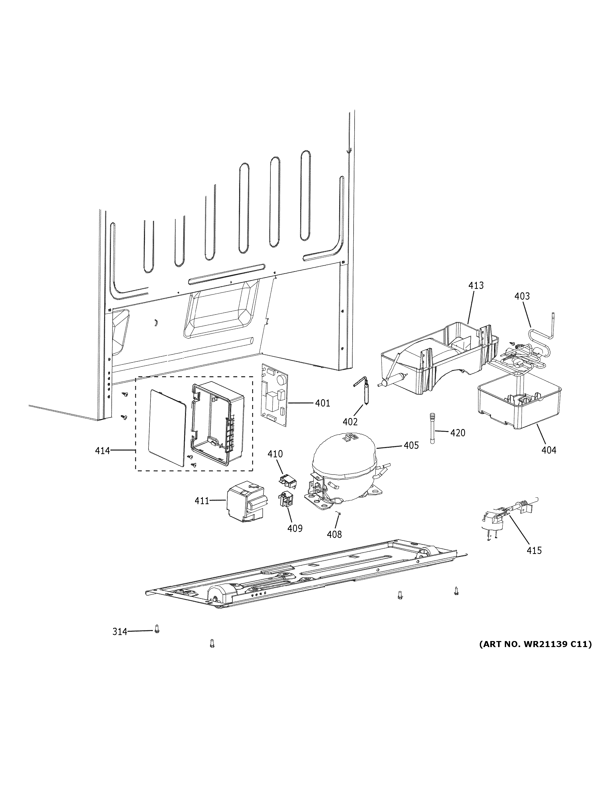 GE XUF14SMRDWW machine compartment diagram