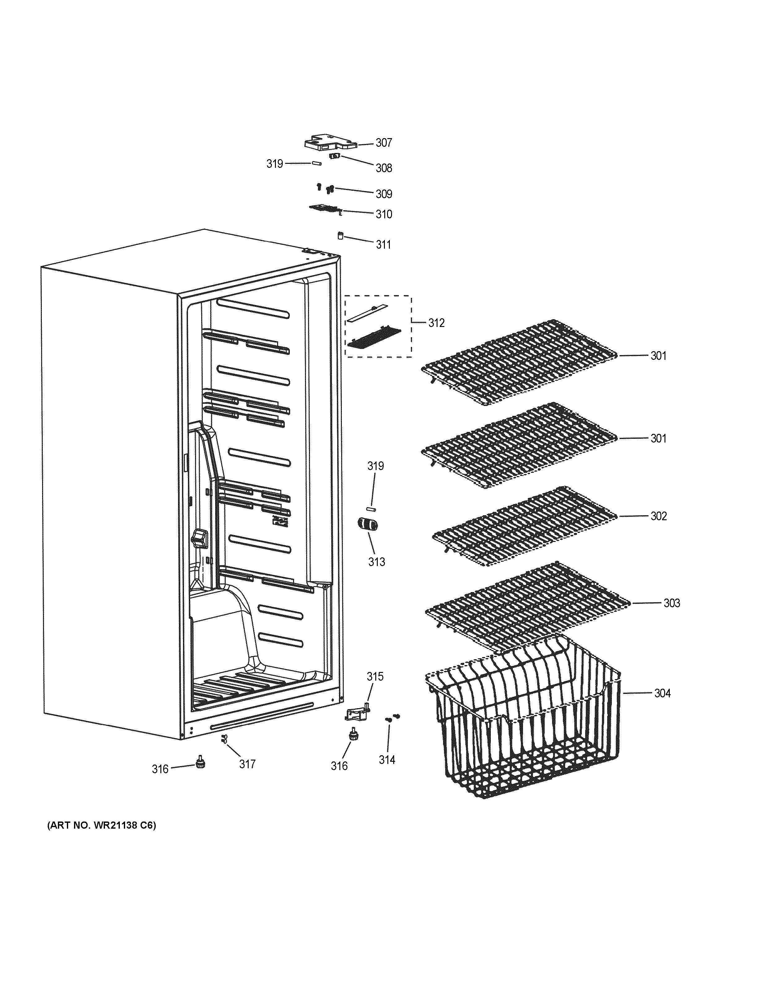 GE FUF14SMREWW cabinet & shelves diagram