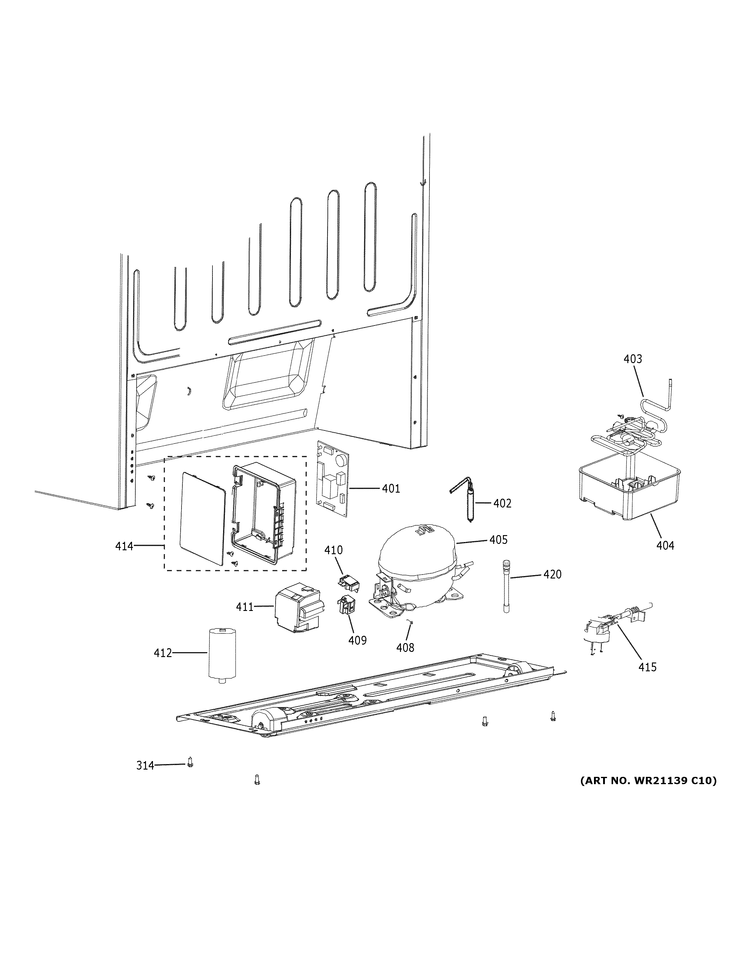 GE XUF21DMRCWW machine compartment diagram