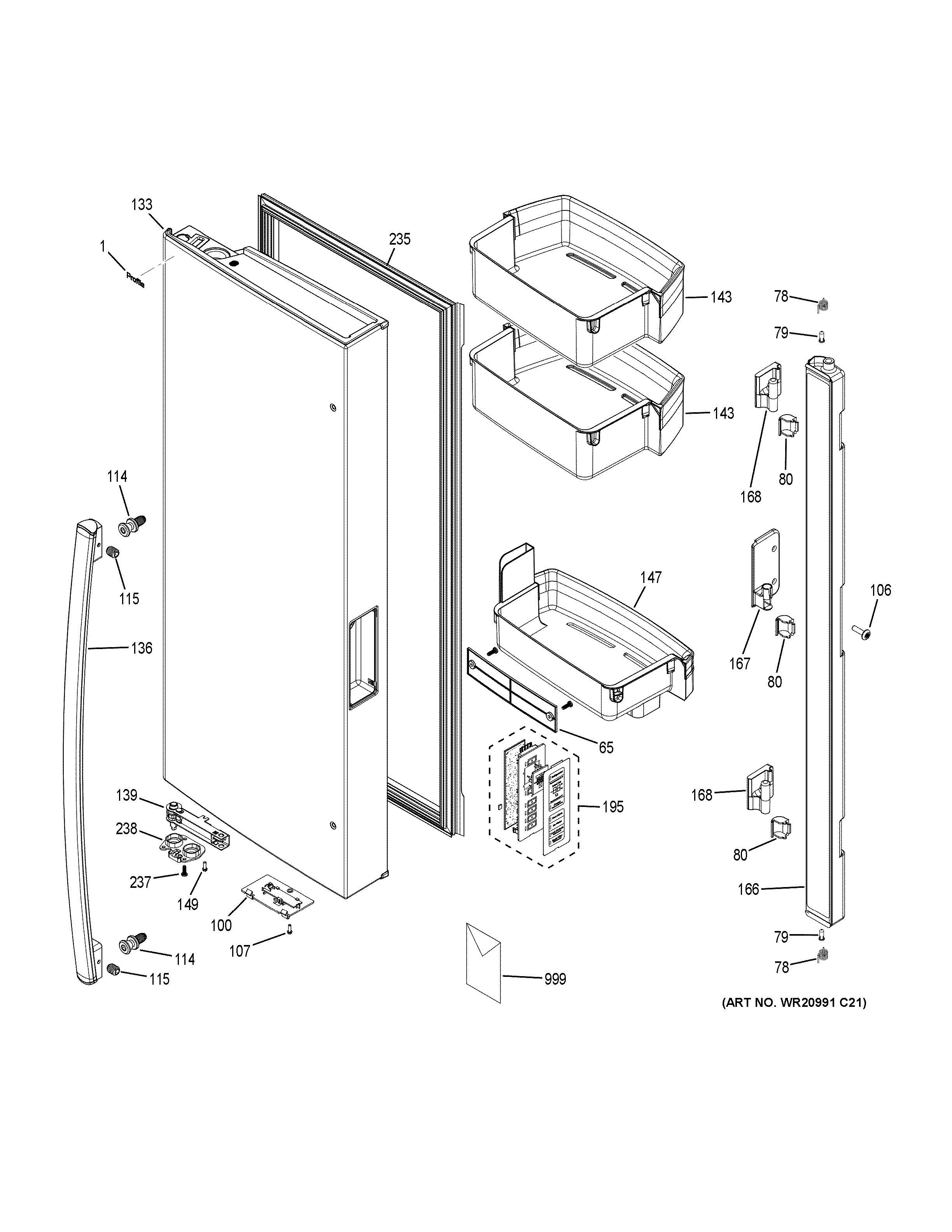 GE PWE23KELDDS fresh food door - lh diagram
