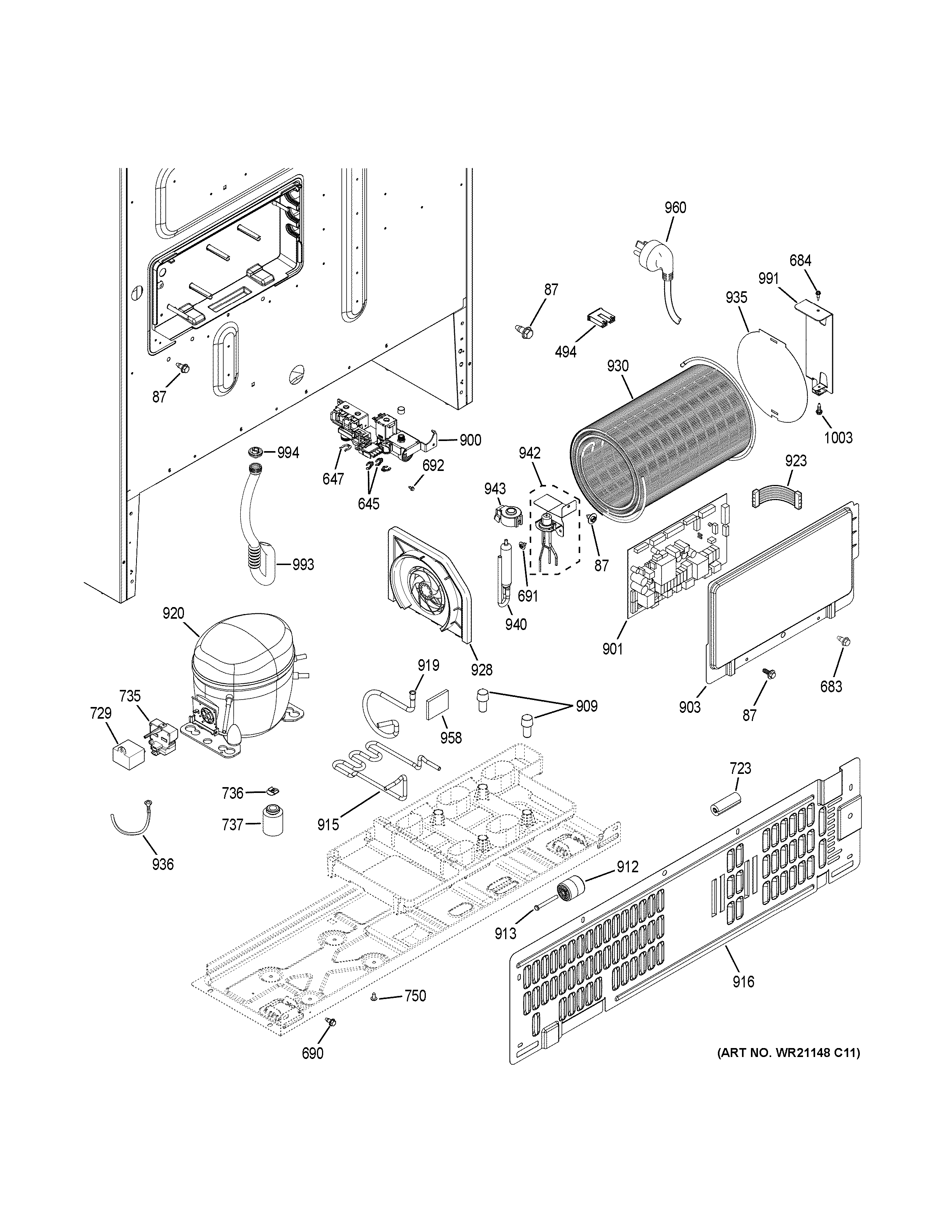 GE PWE23KELDDS machine compartment diagram