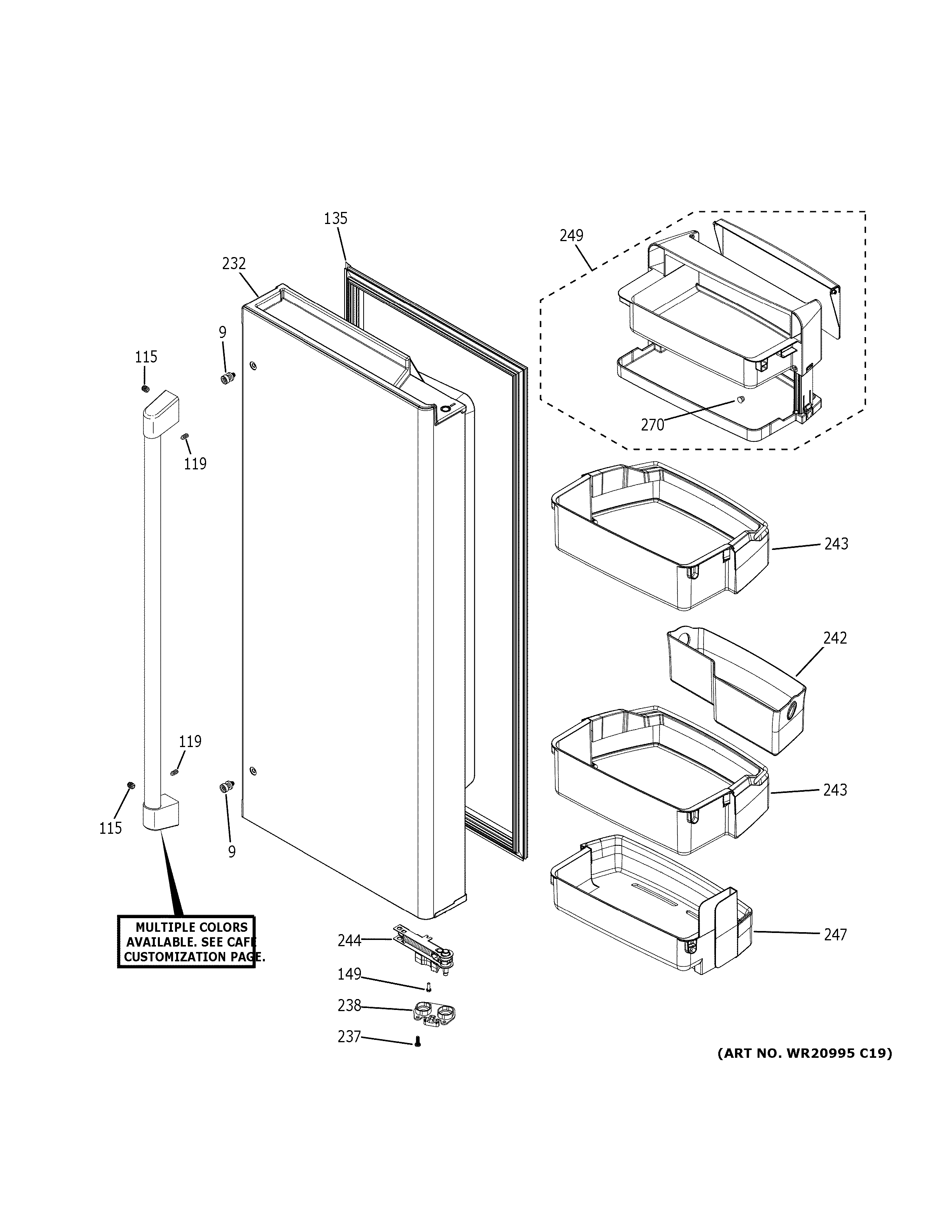 GE CWE23SP3MBD1 fresh food door - rh diagram