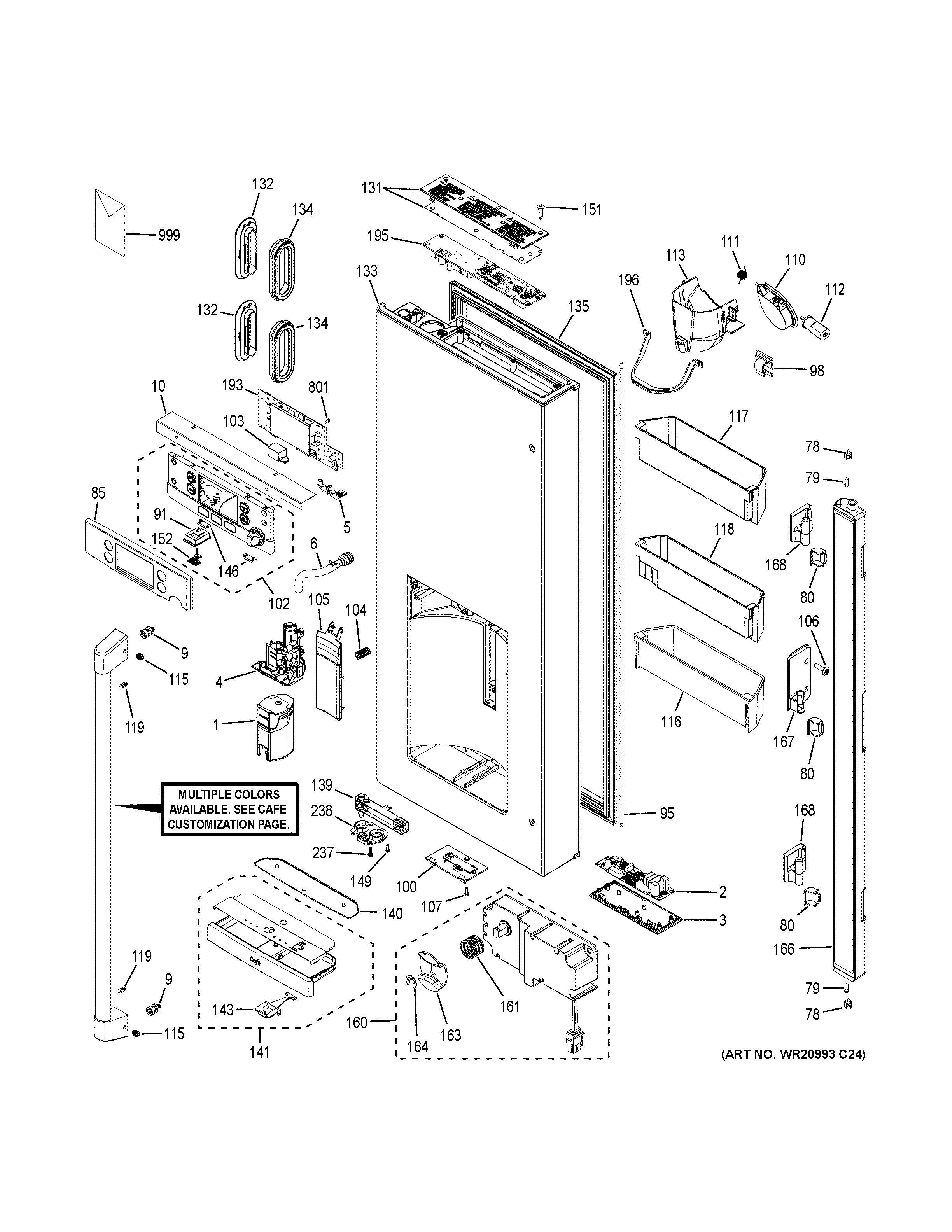 GE CYE22UP3MBD1 dispenser door diagram
