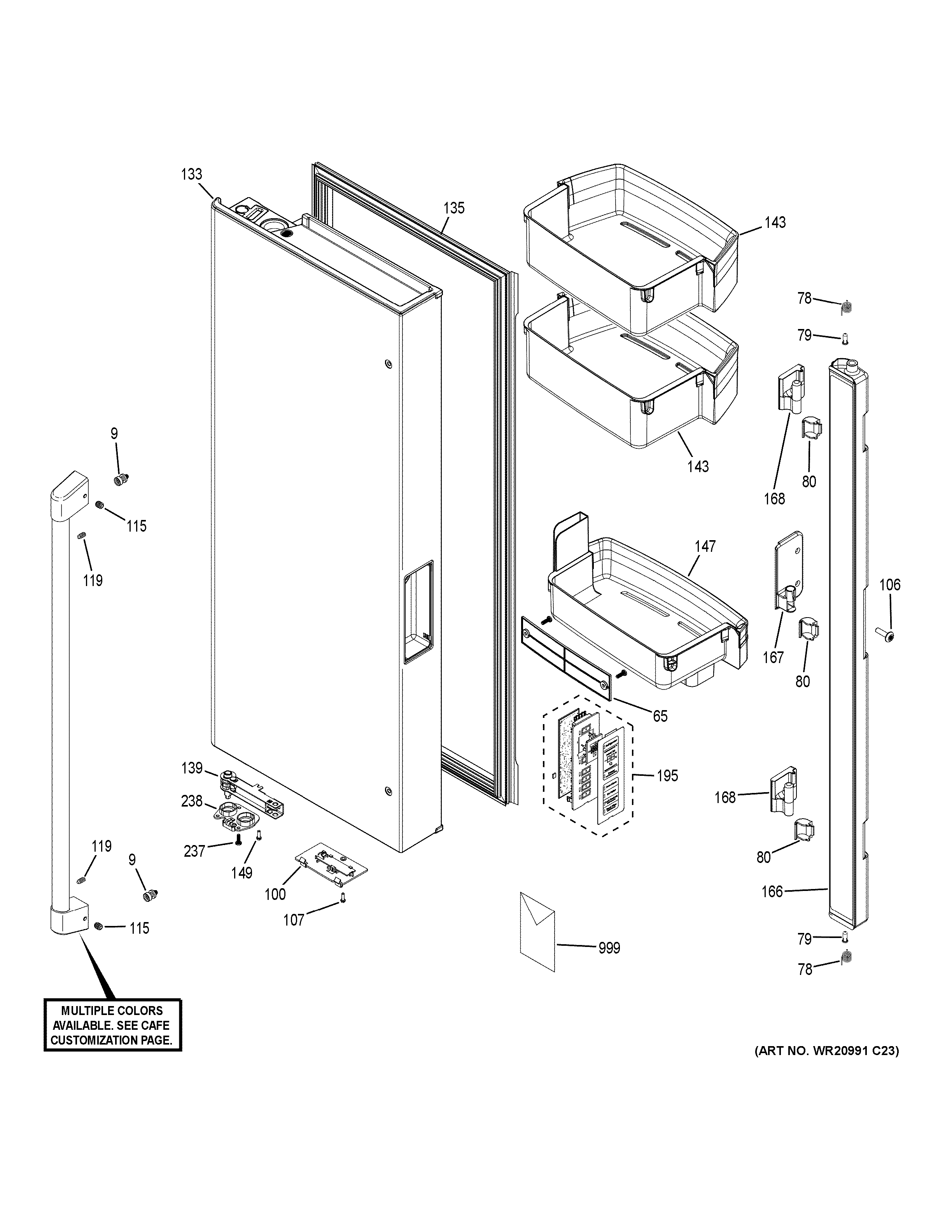 GE CWE23SP4MBW2 fresh food door - lh diagram