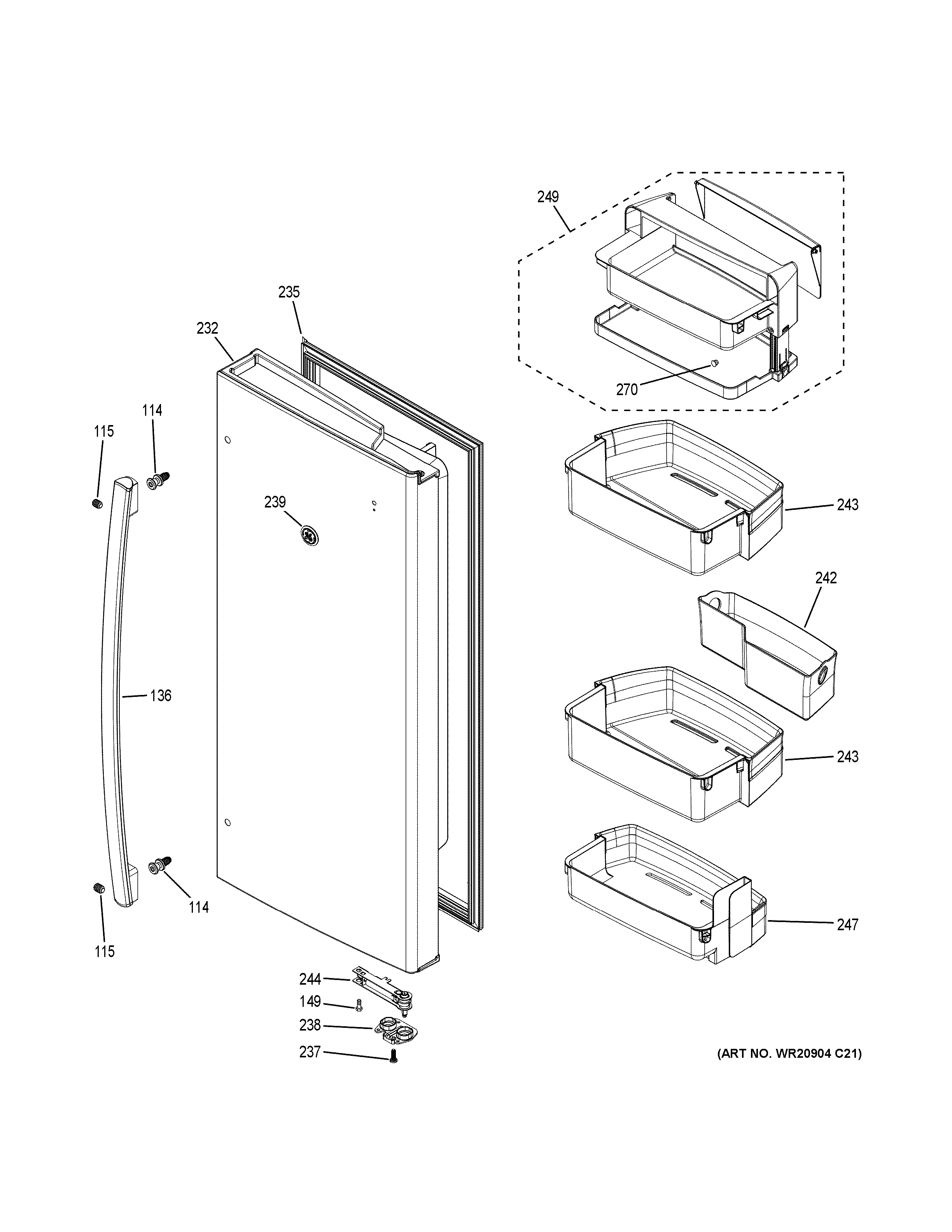 GE PWE23KMKKES fresh food door - rh diagram