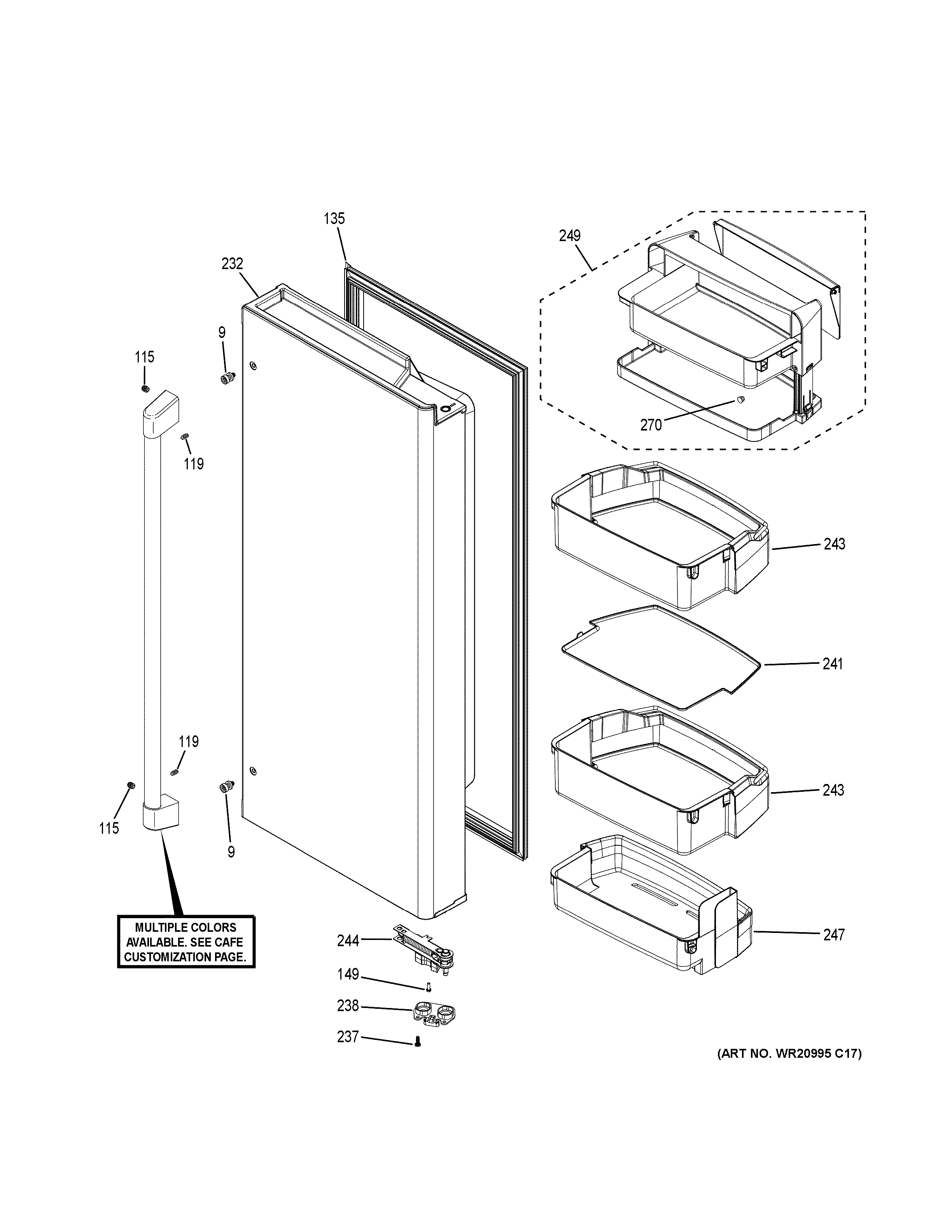 GE CYE22TP2MBS1 fresh food door - rh diagram
