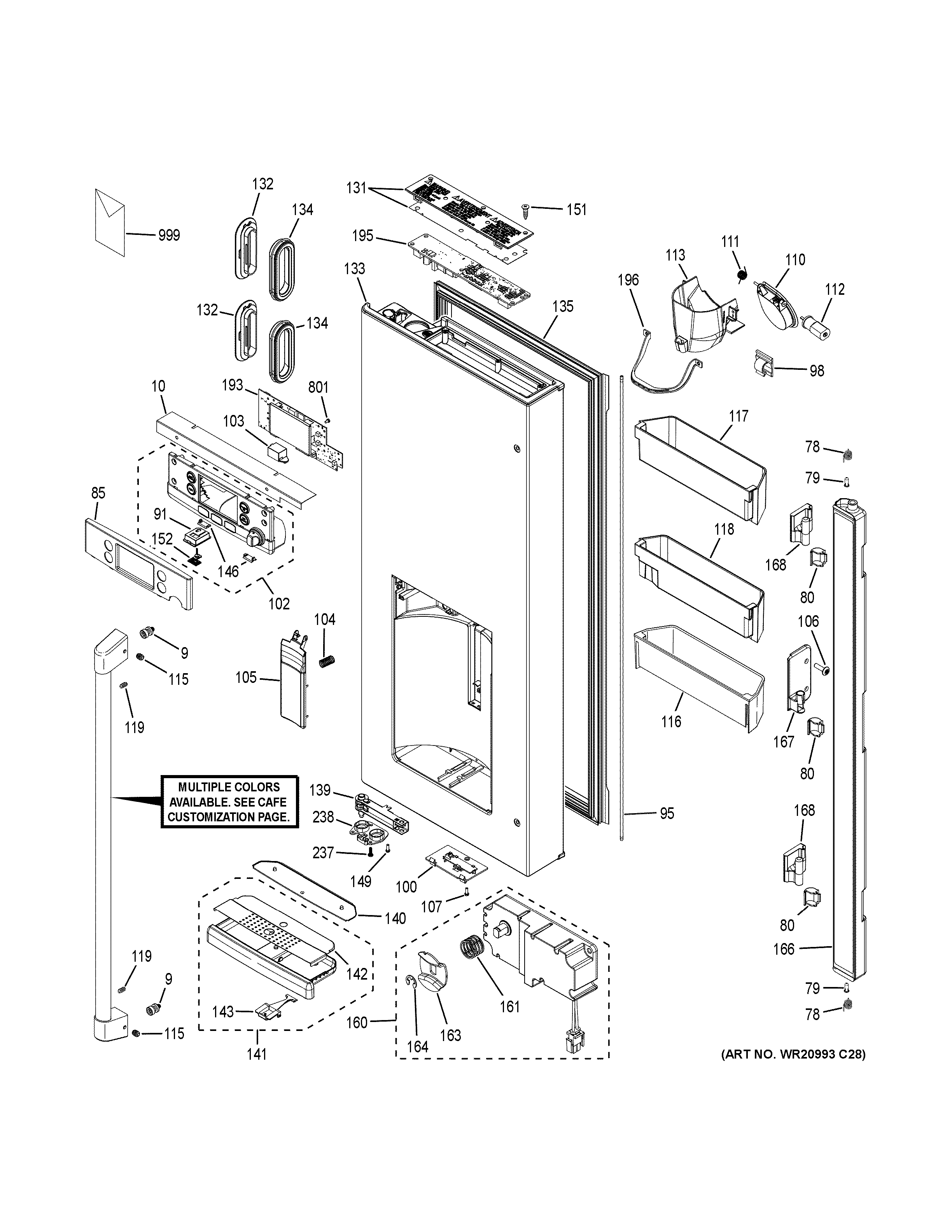 GE CYE22TP2MCS1 dispenser door diagram