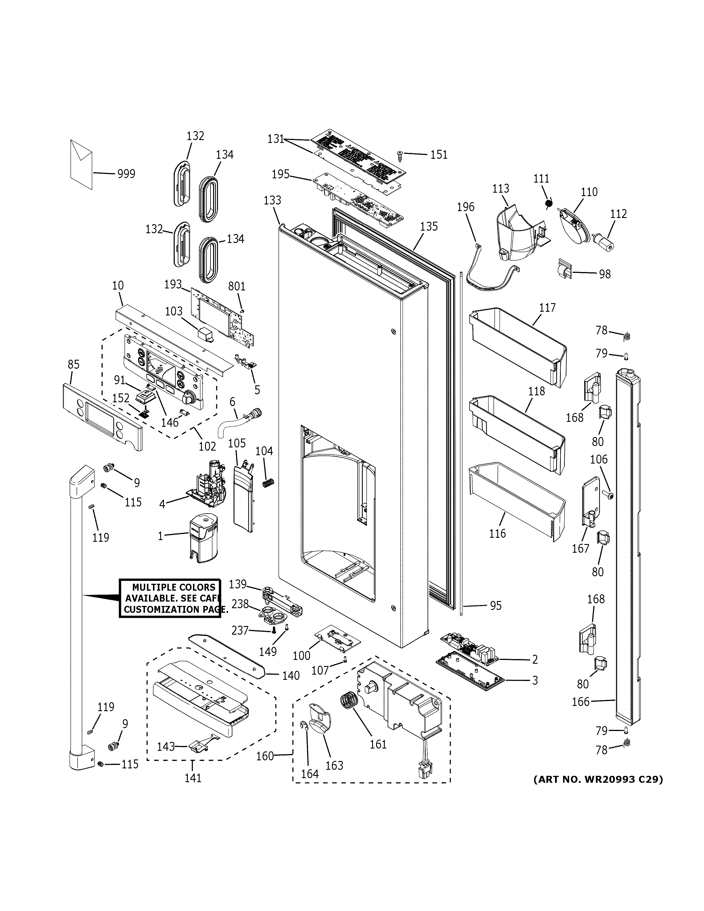 GE CYE22UP3MCD1 dispenser door diagram