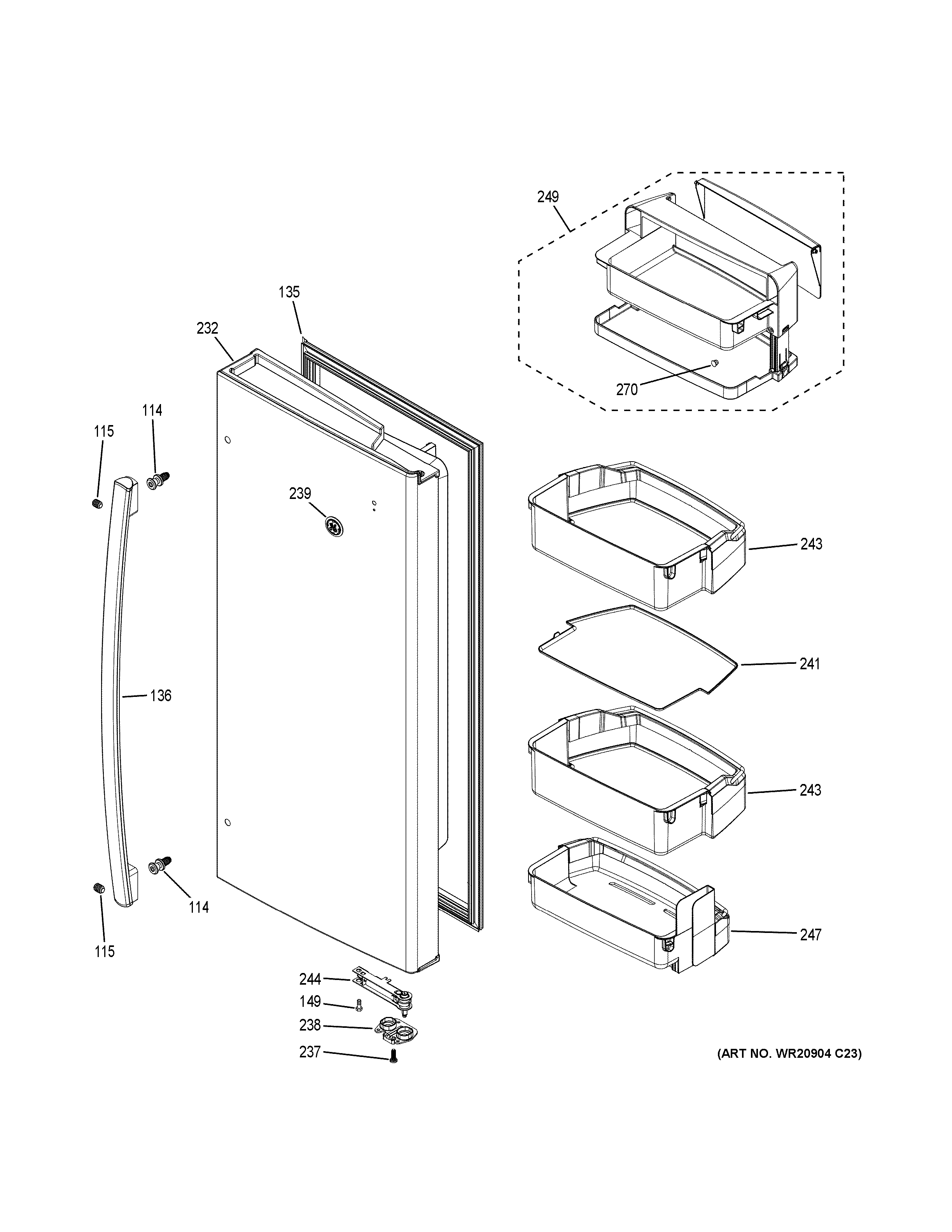 GE PYE22PMKLES fresh food door - rh diagram