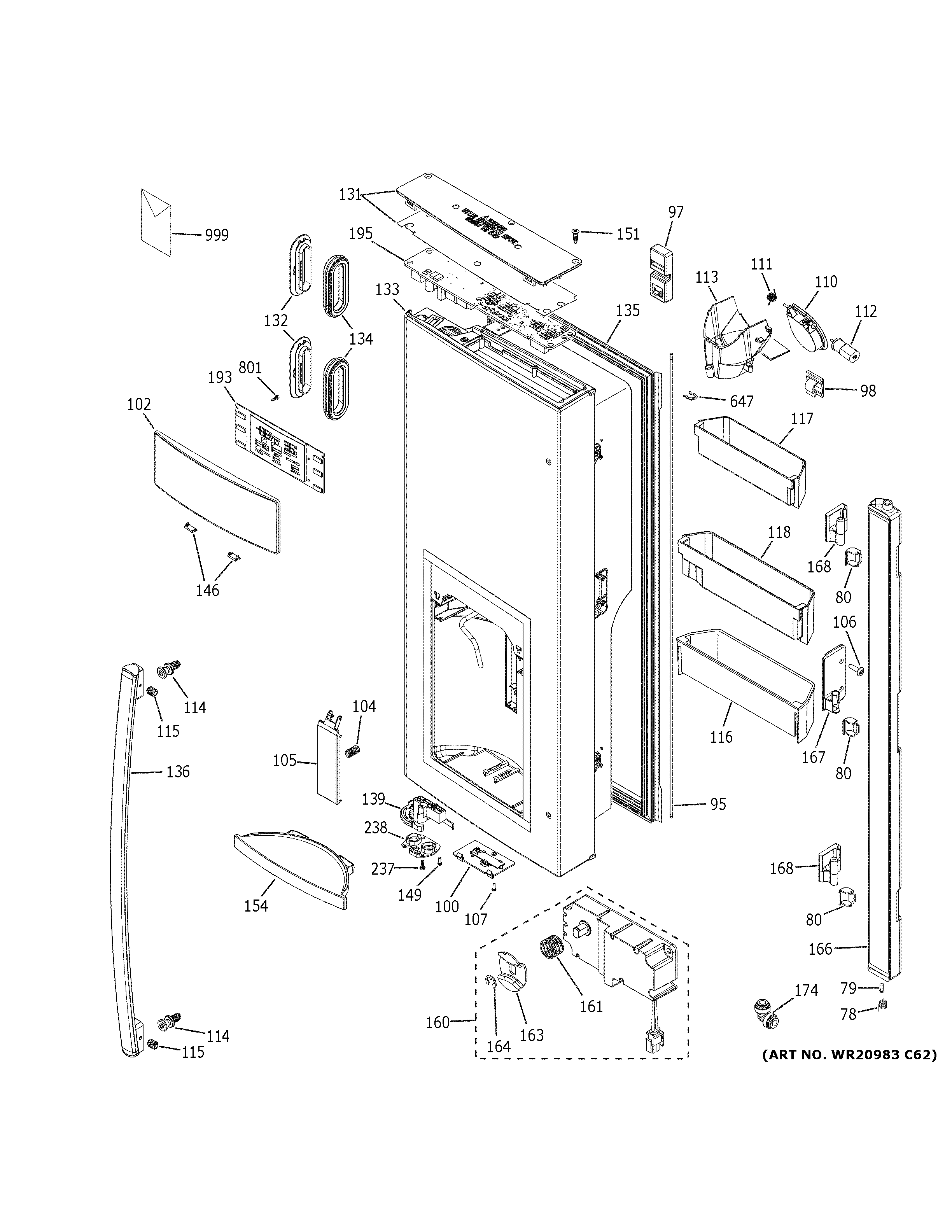 GE PYE22KSKNSS dispenser door diagram