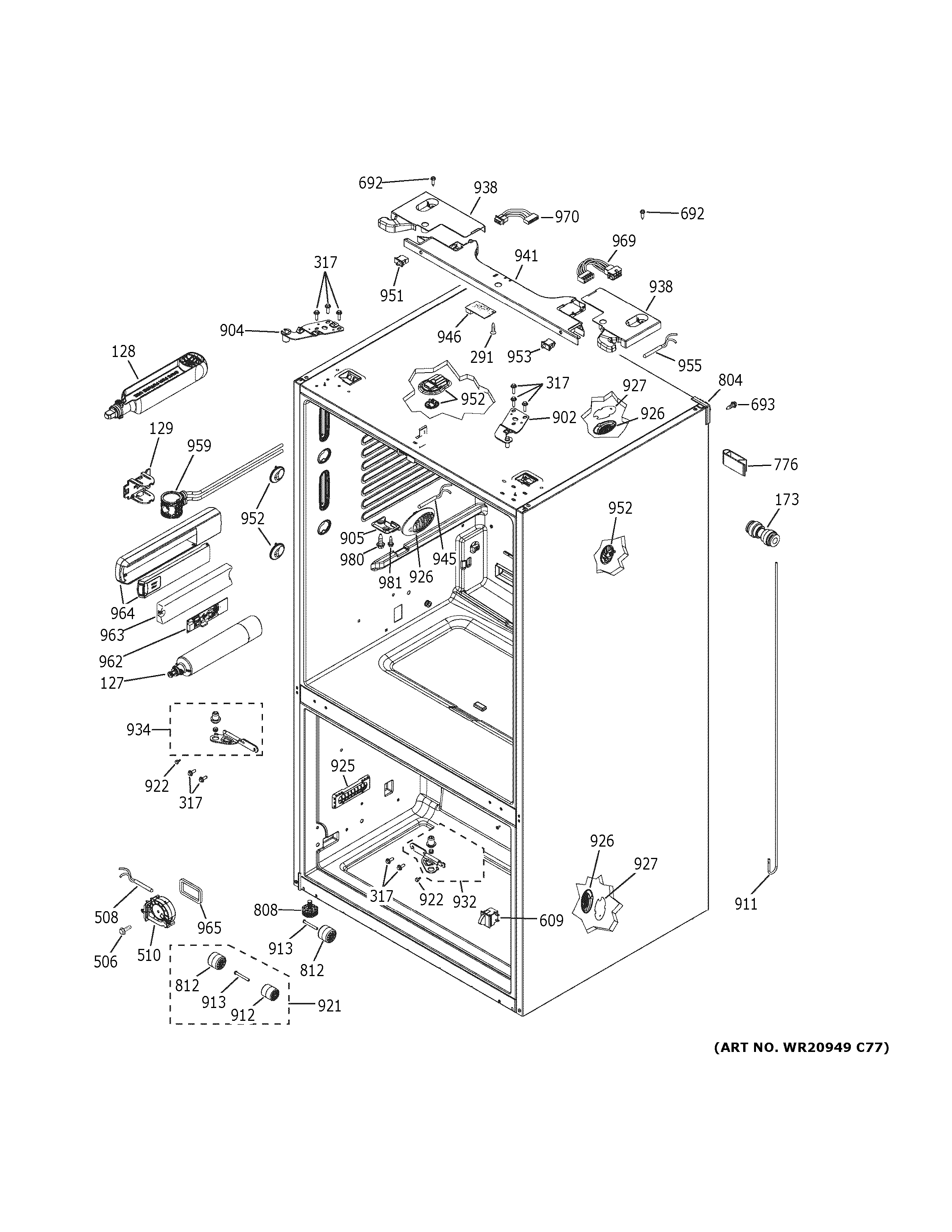 GE CFE28UP3MDD1 case parts diagram