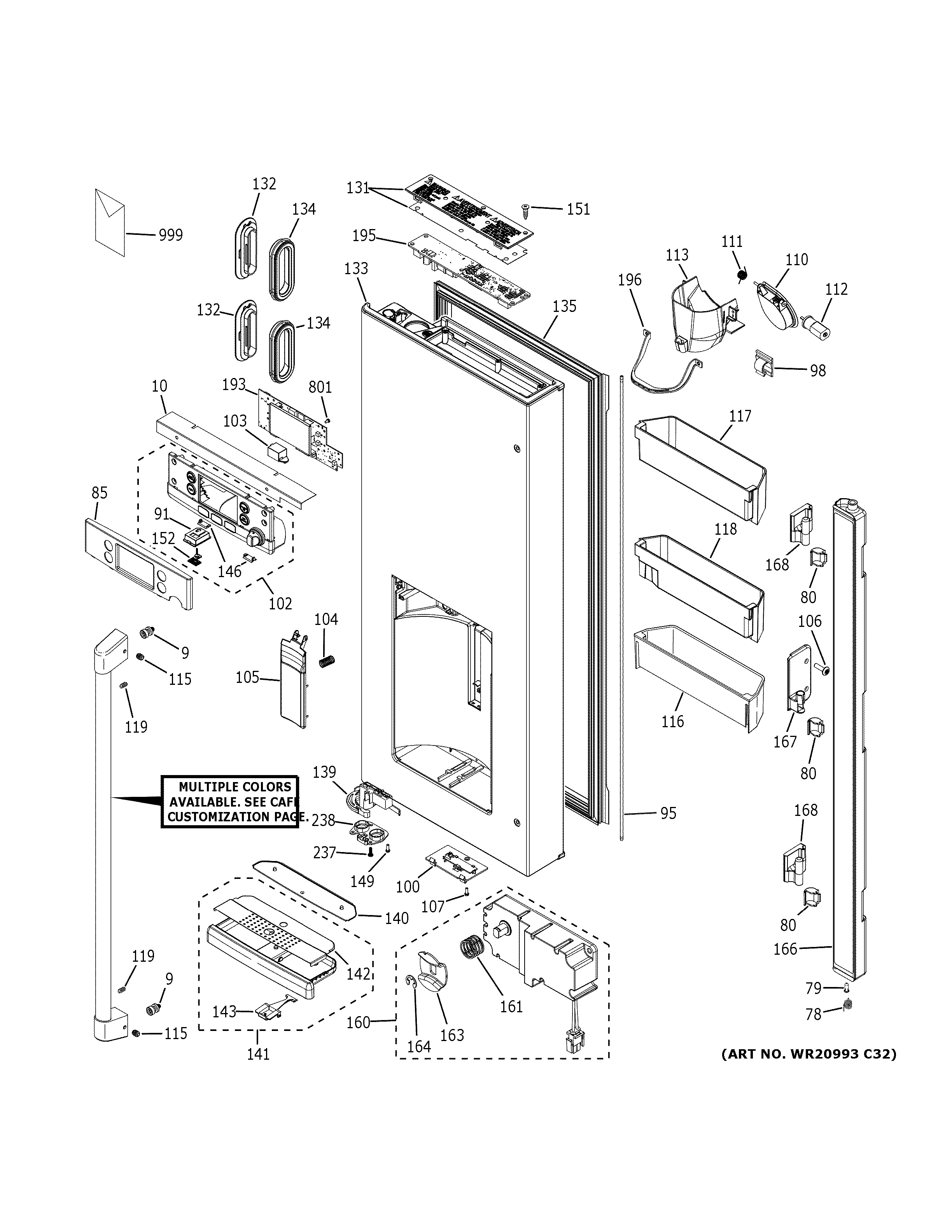 GE CYE22TP3MDD1 dispenser door diagram