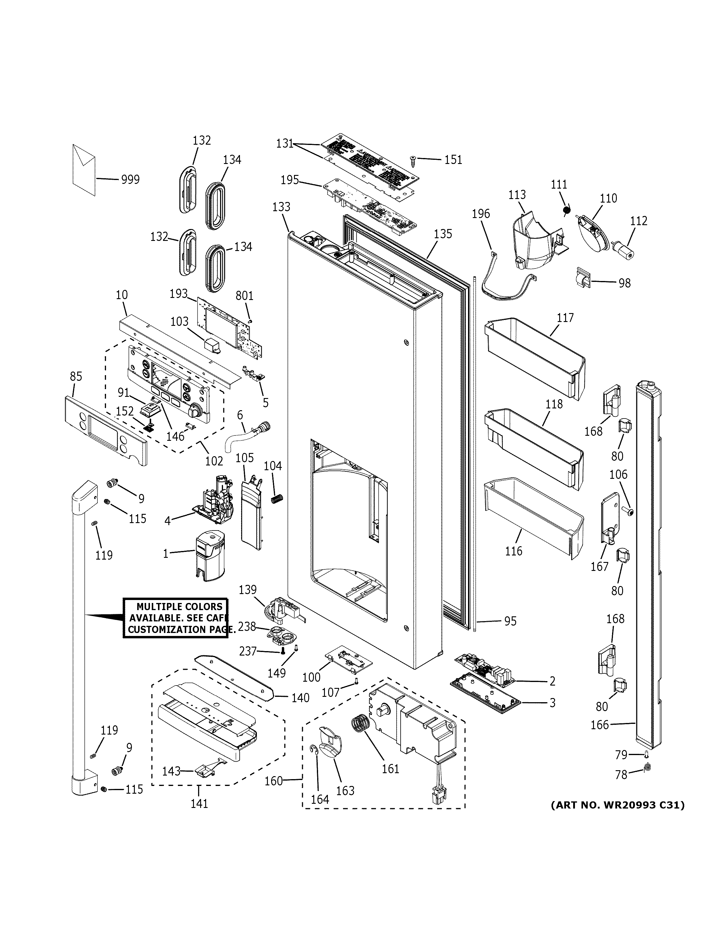 GE CFE28UP2MDS1 dispenser door diagram