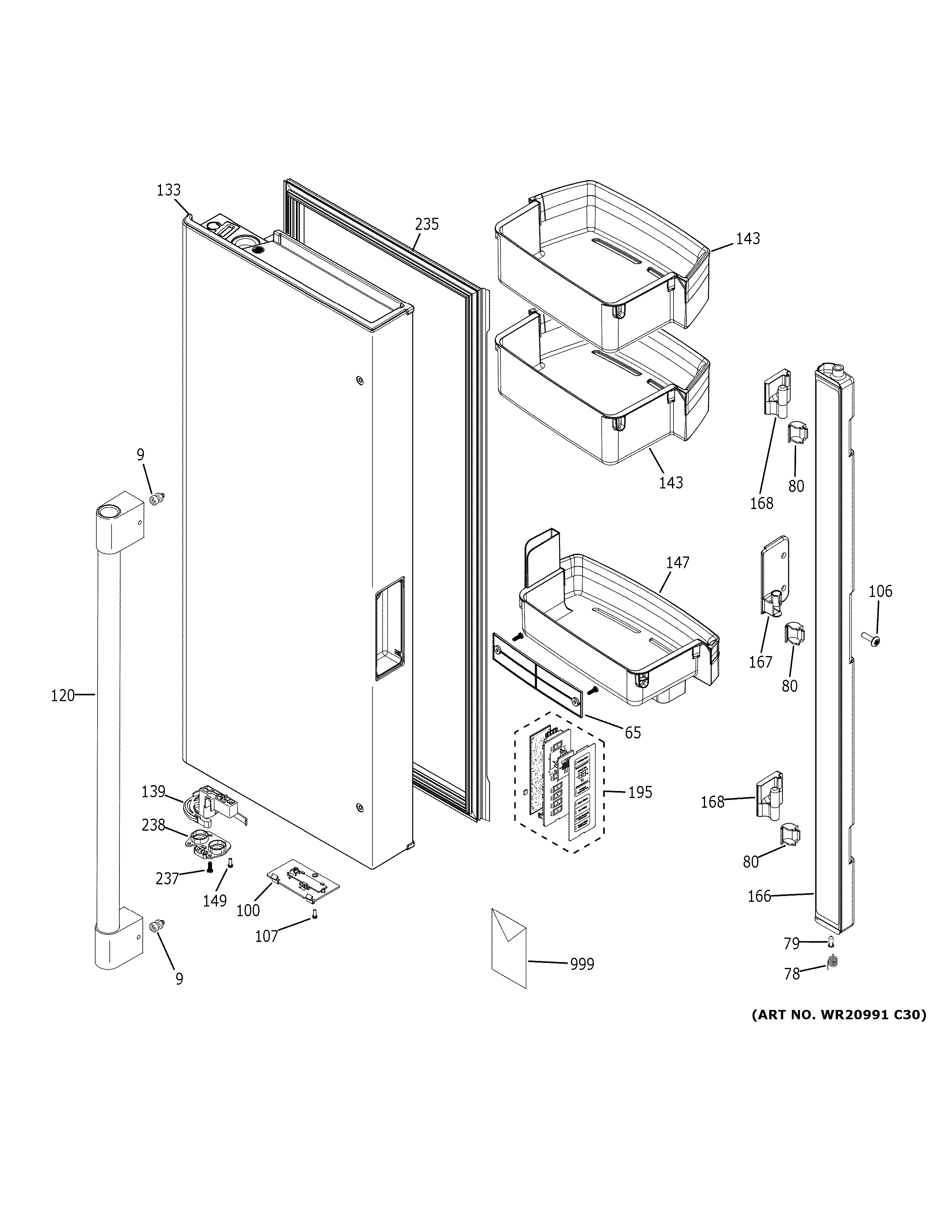 GE ZWE23PSNBSS fresh food door - lh diagram