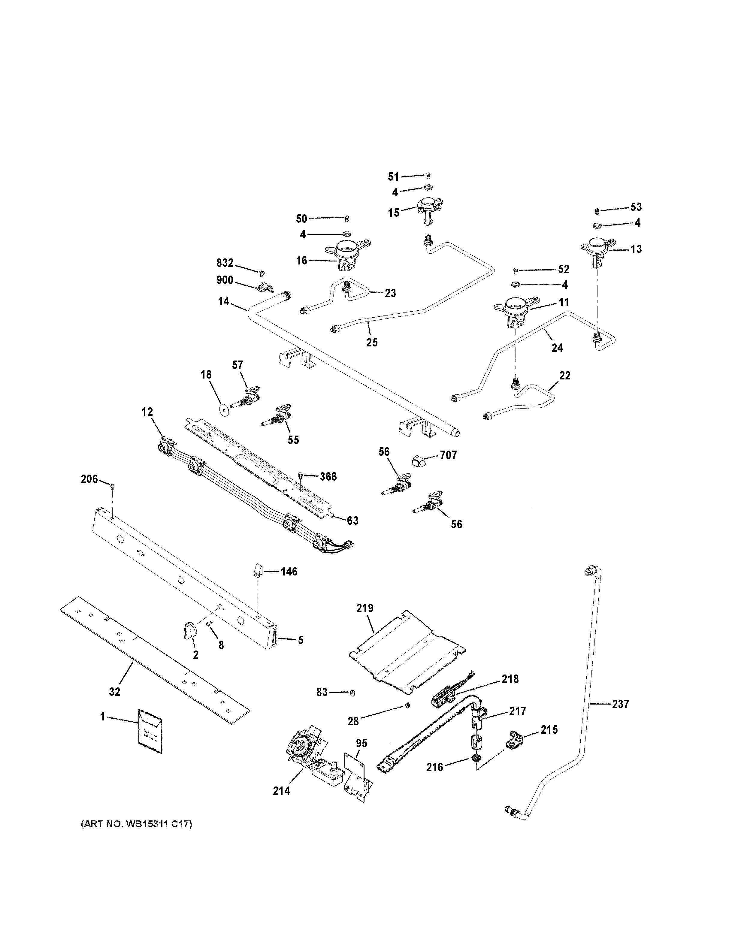 GE JGBS62REK2SS gas & burner parts diagram