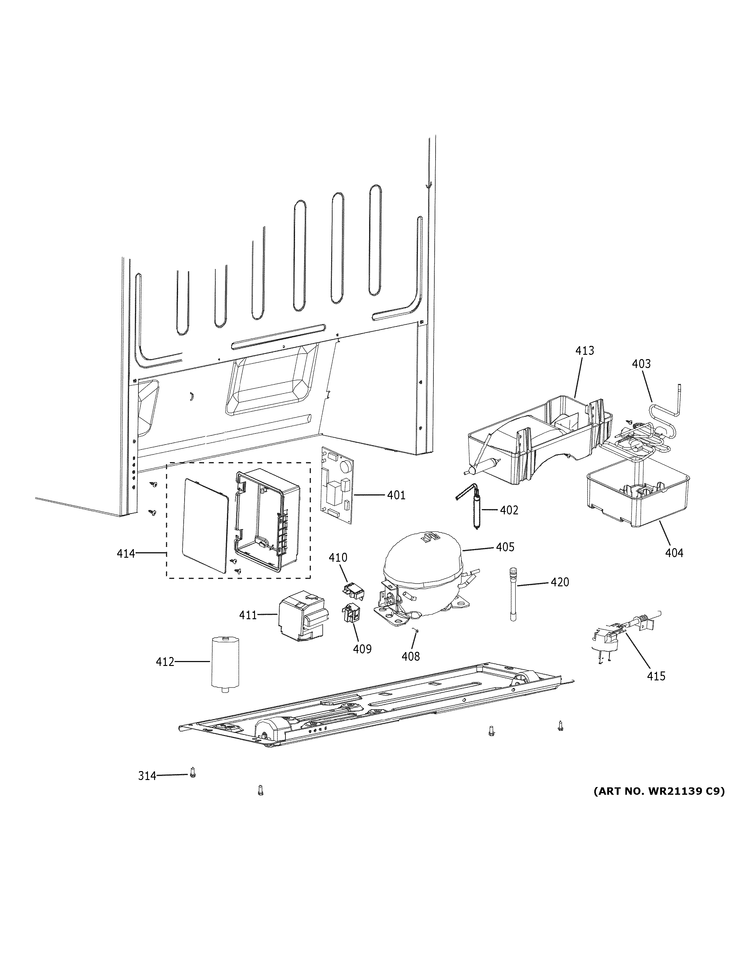 GE FUF14DLRCWW machine compartment diagram