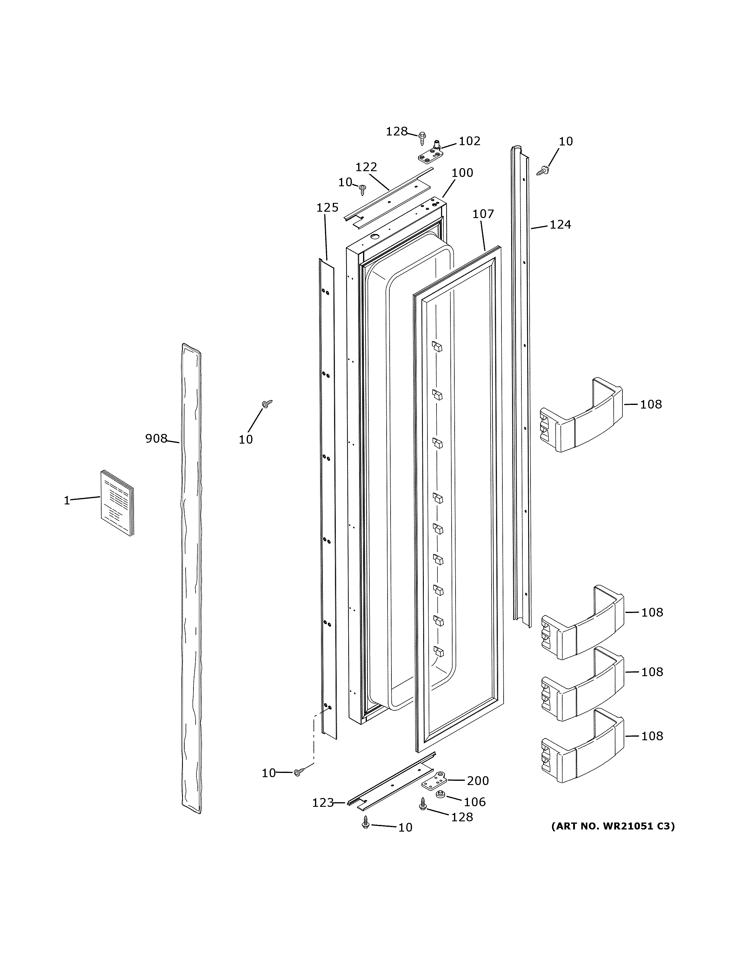 GE ZIS420NNBII freezer door diagram