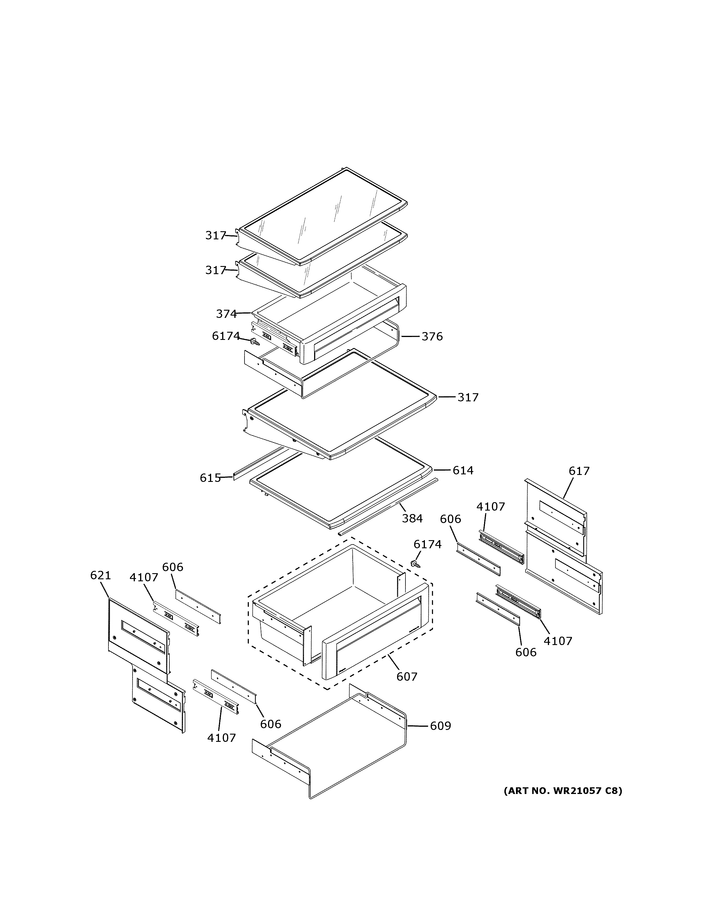 GE CSB42YP2NBS1 fresh food shelves diagram