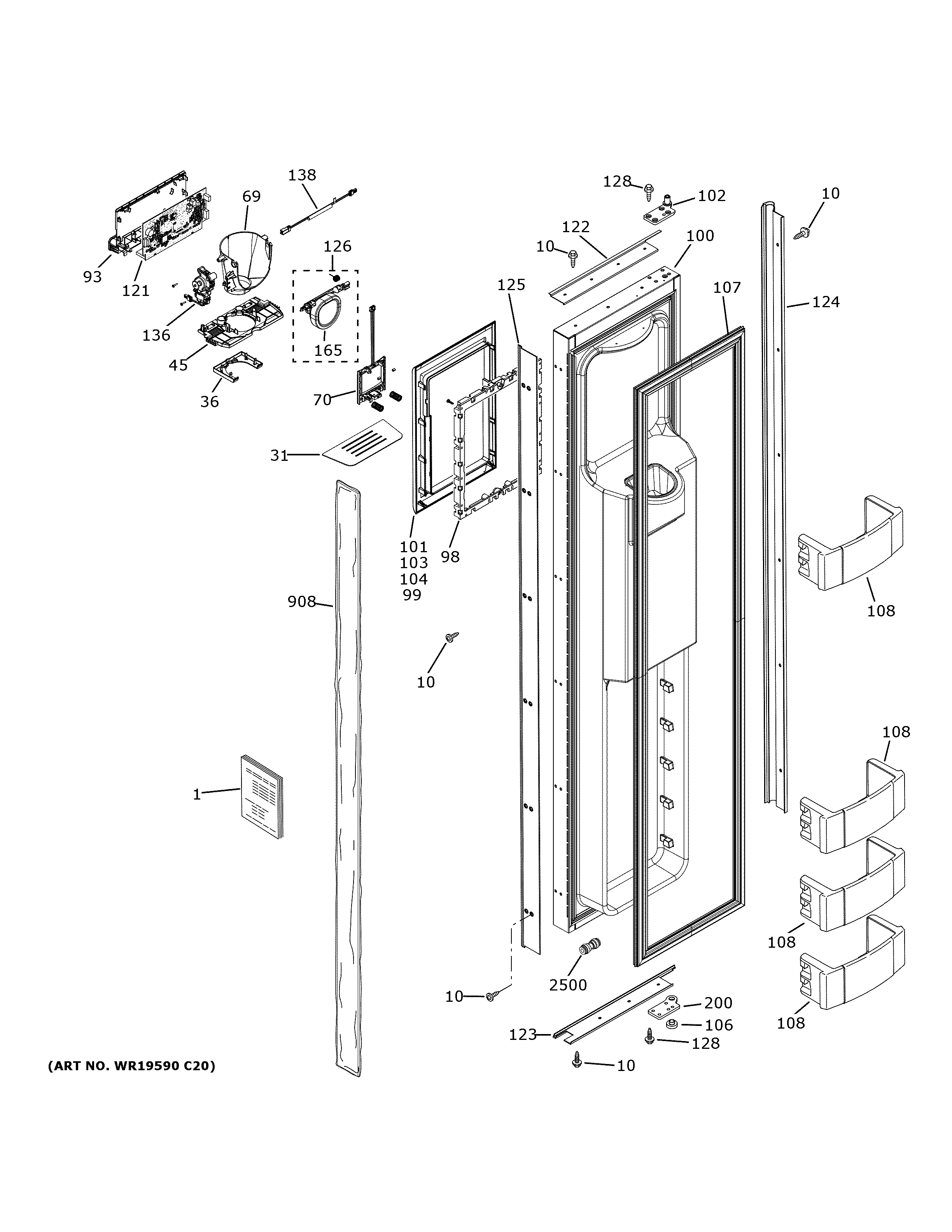 GE ZISB420DNBII freezer door diagram