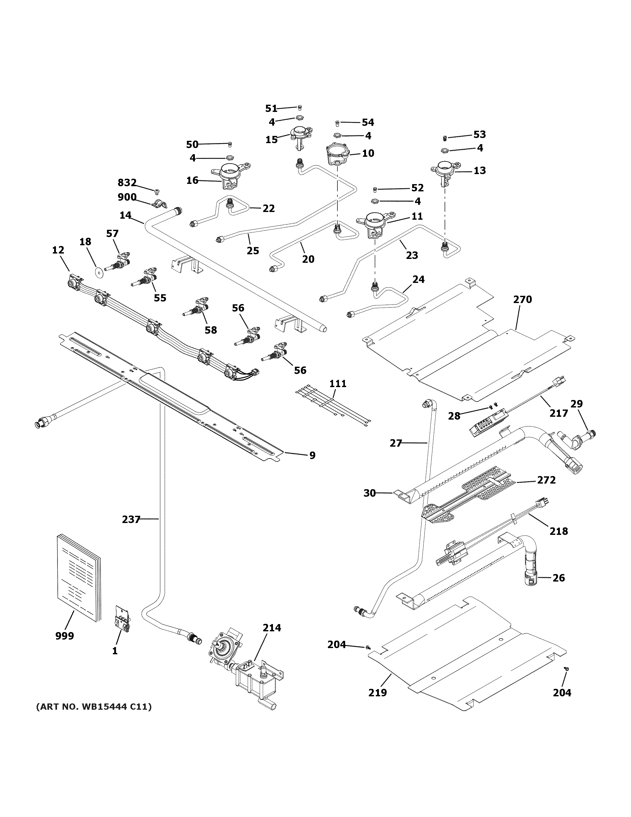 GE JGB660DEJ5WW gas & burner parts diagram