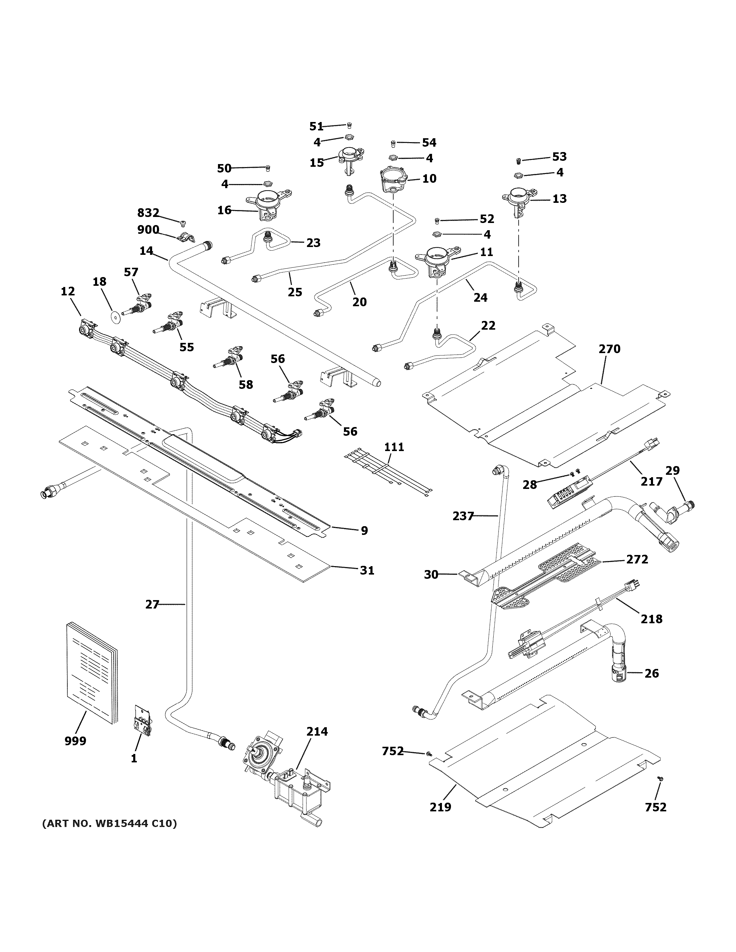 GE JGB700EEJ5ES gas & burner parts diagram