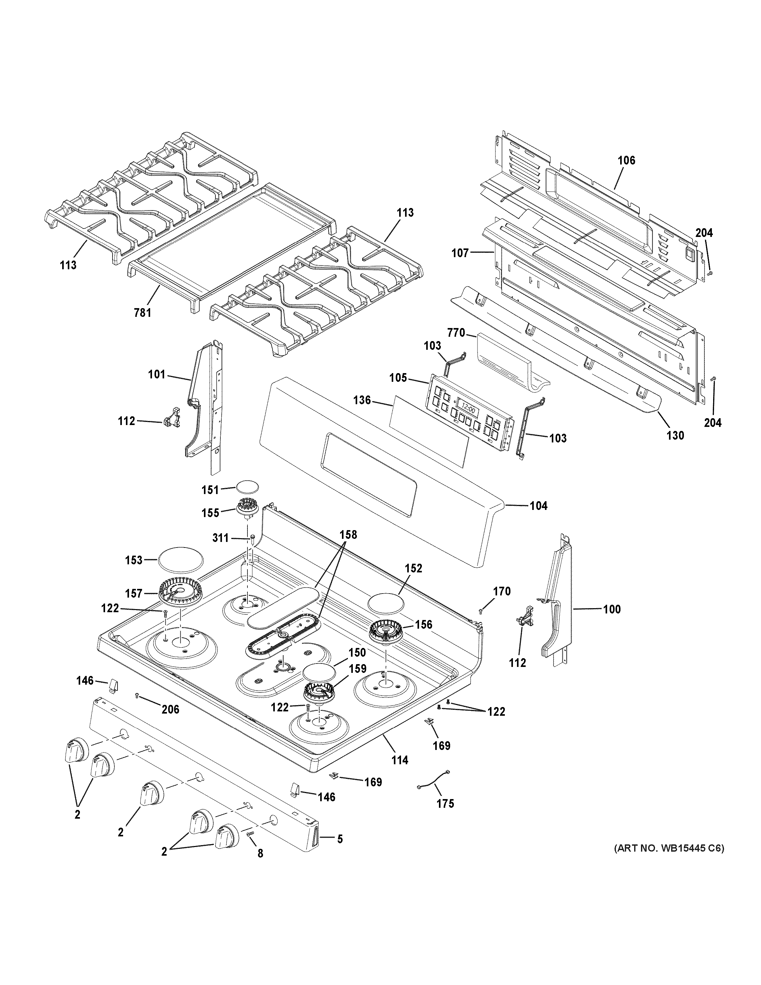 GE JGB700EEJ5ES control panel & cooktop diagram