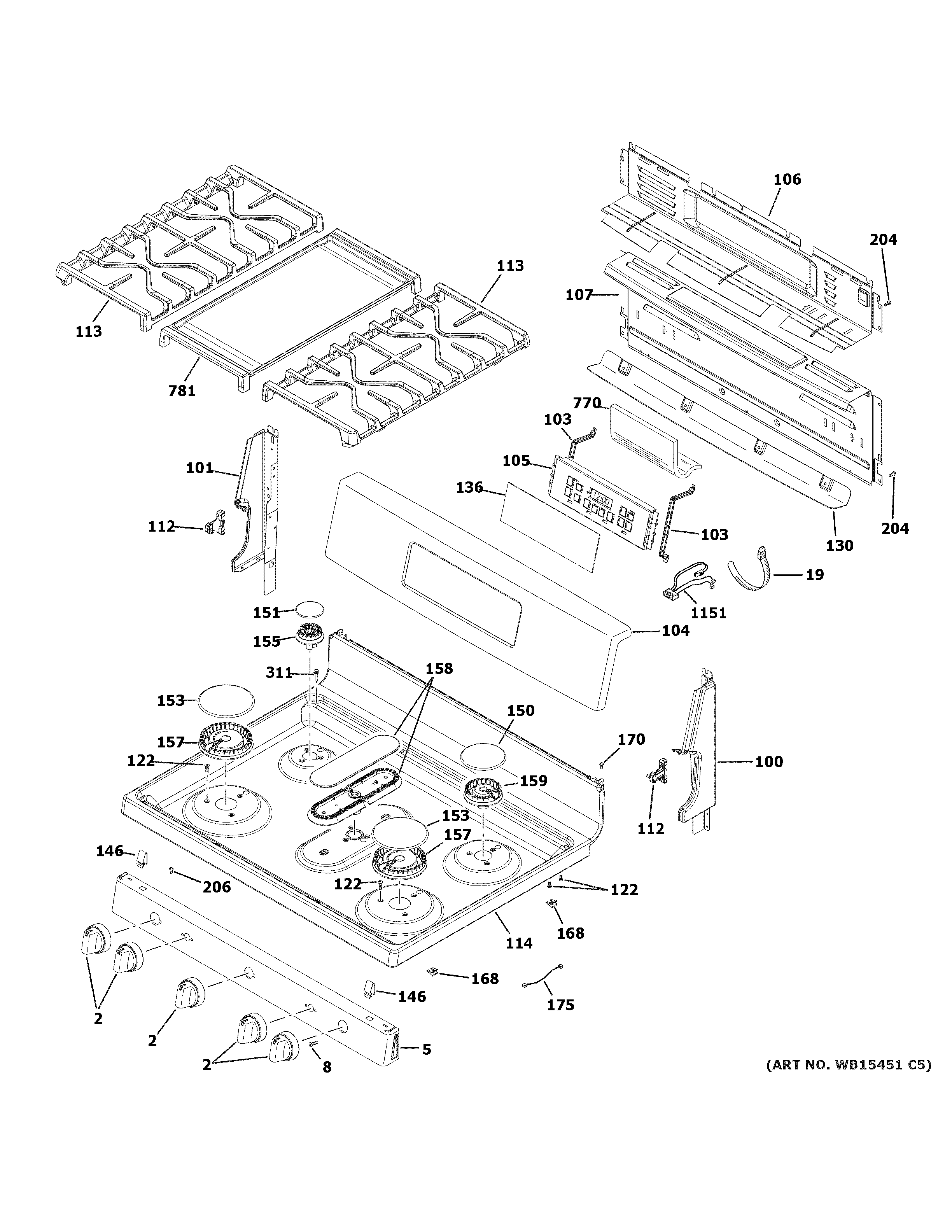 GE JGB720EEJ5ES control panel & cooktop diagram