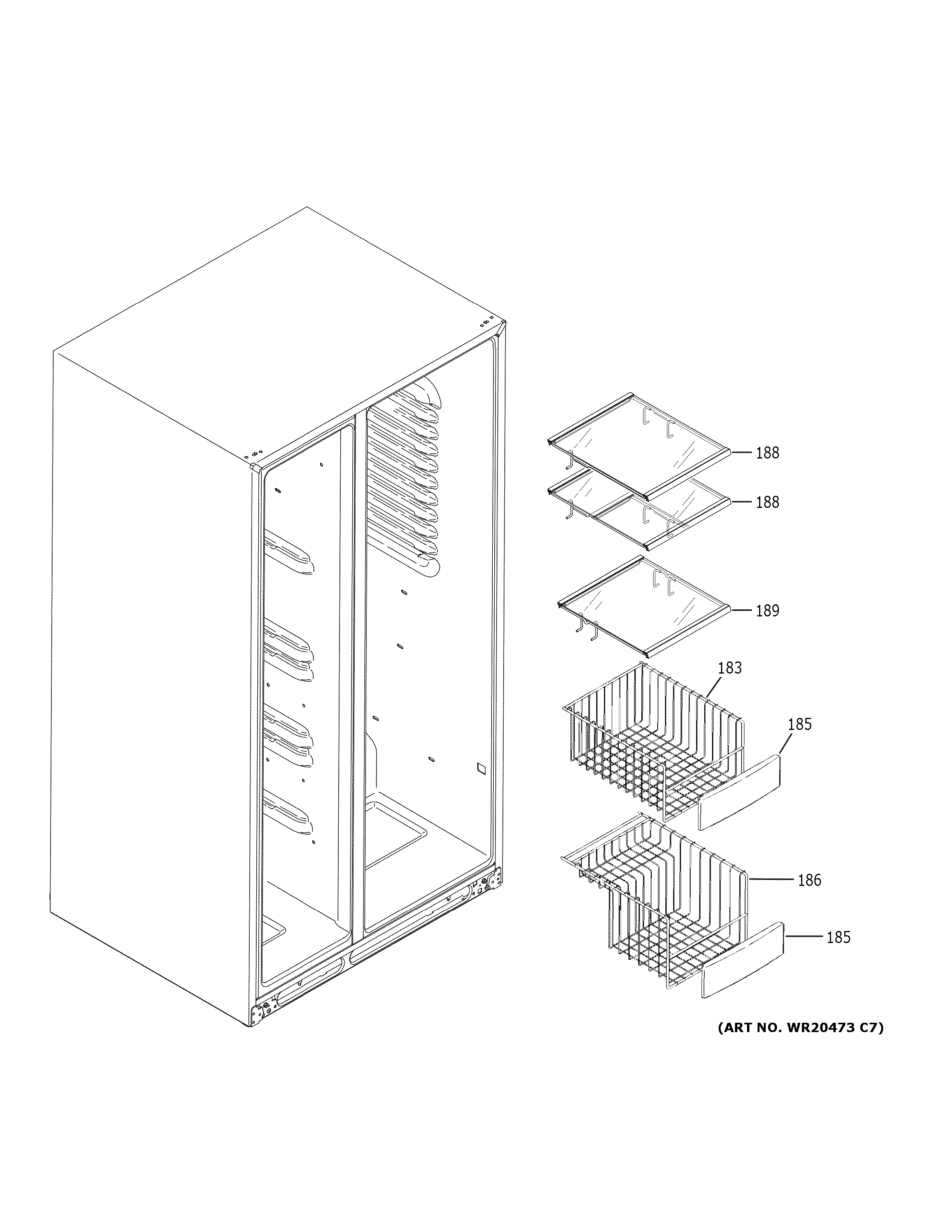 GE GZS22IENBHDS freezer shelves diagram