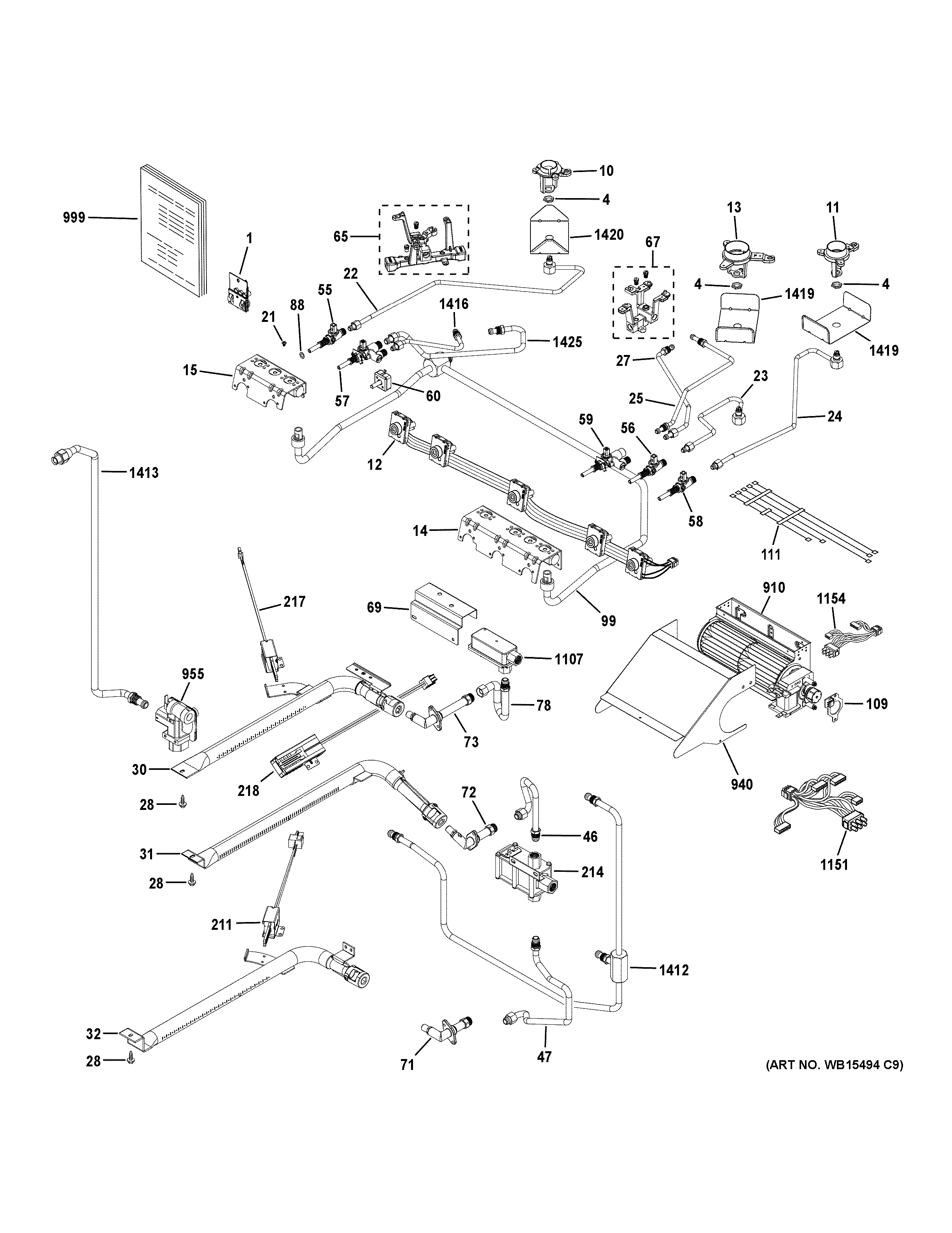 GE PGS960EEL4ES gas & burner parts diagram