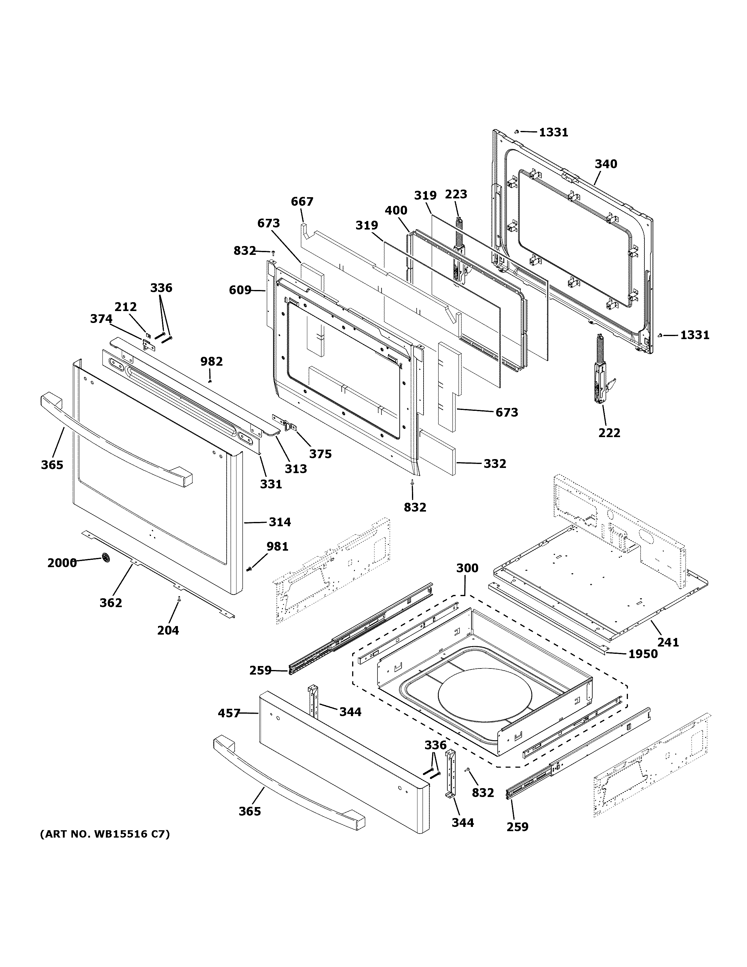 GE JGS760BEL4TS door & drawer parts diagram