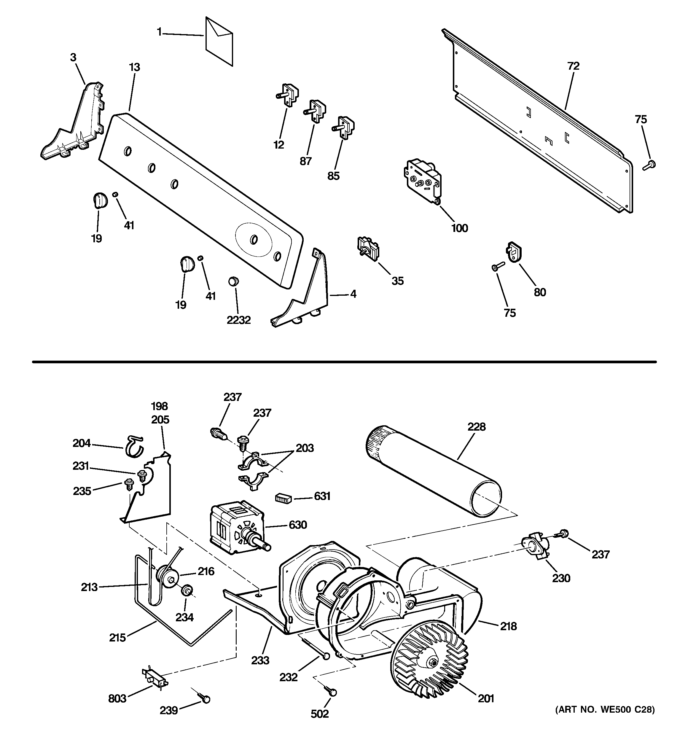 GE DRSR483EG6WW backsplash, blower & motor assembly diagram