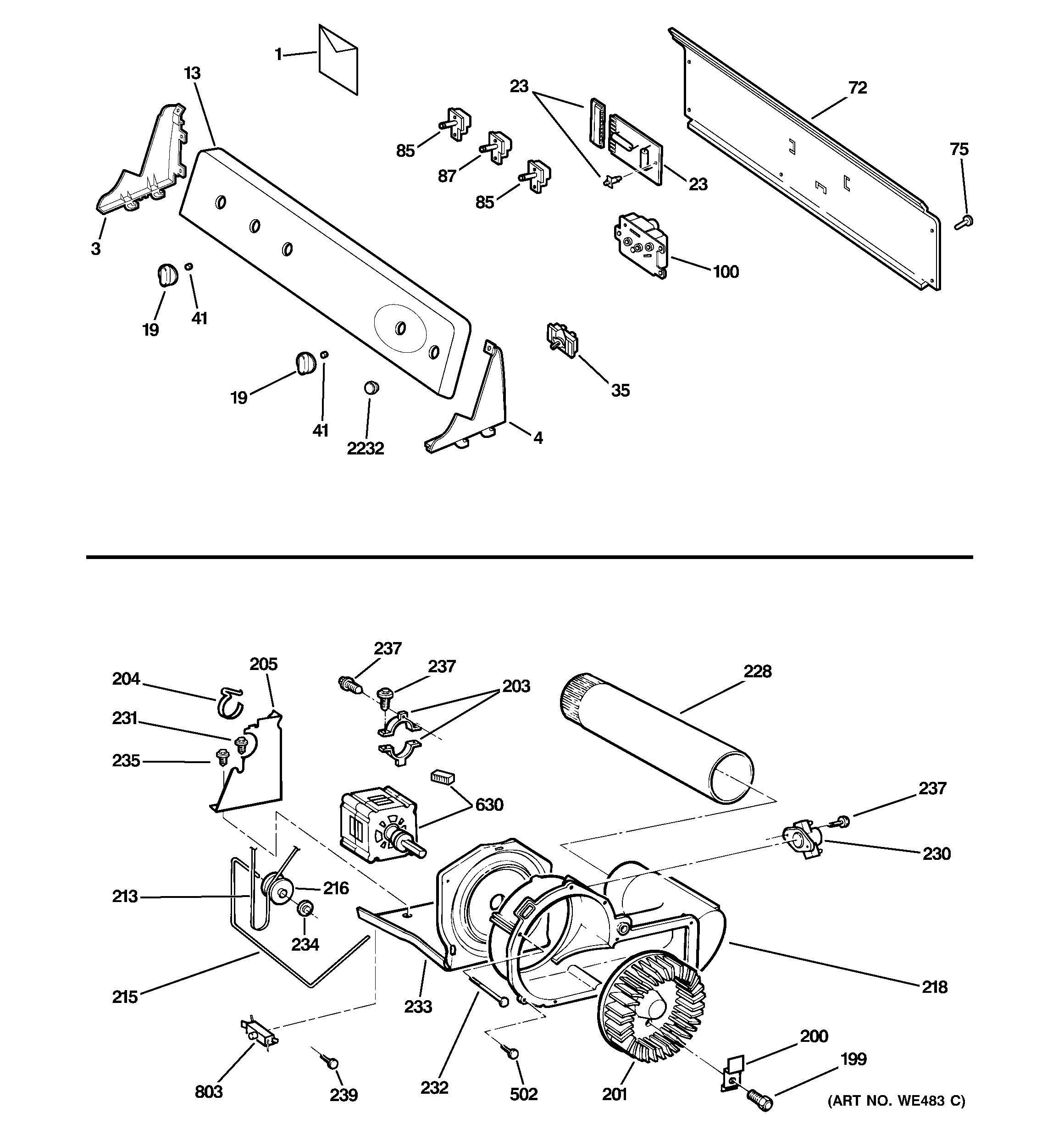 GE DRSR495GG1WW backsplash, blower & motor diagram