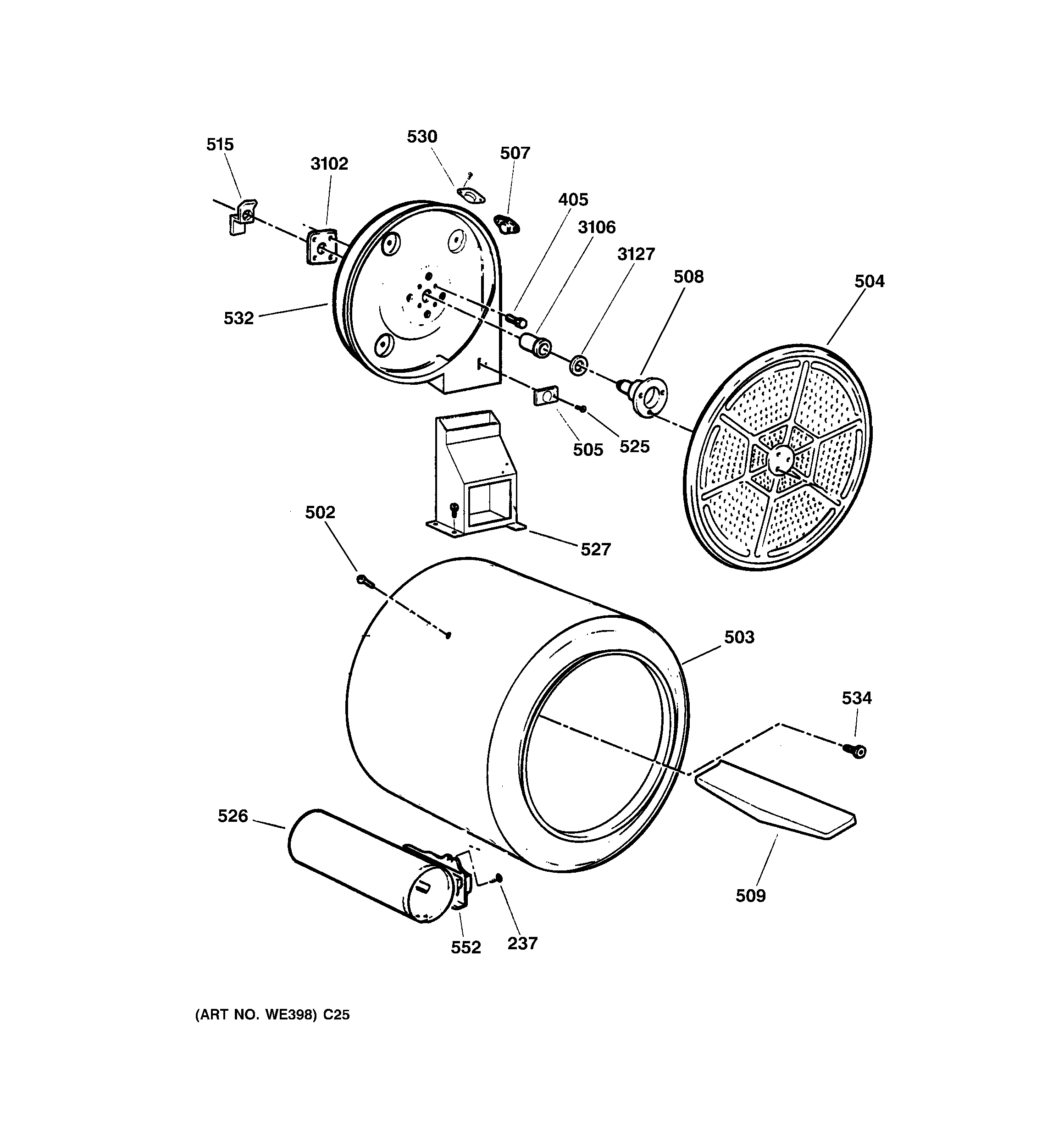 GE DRSR495GG1WW drum diagram