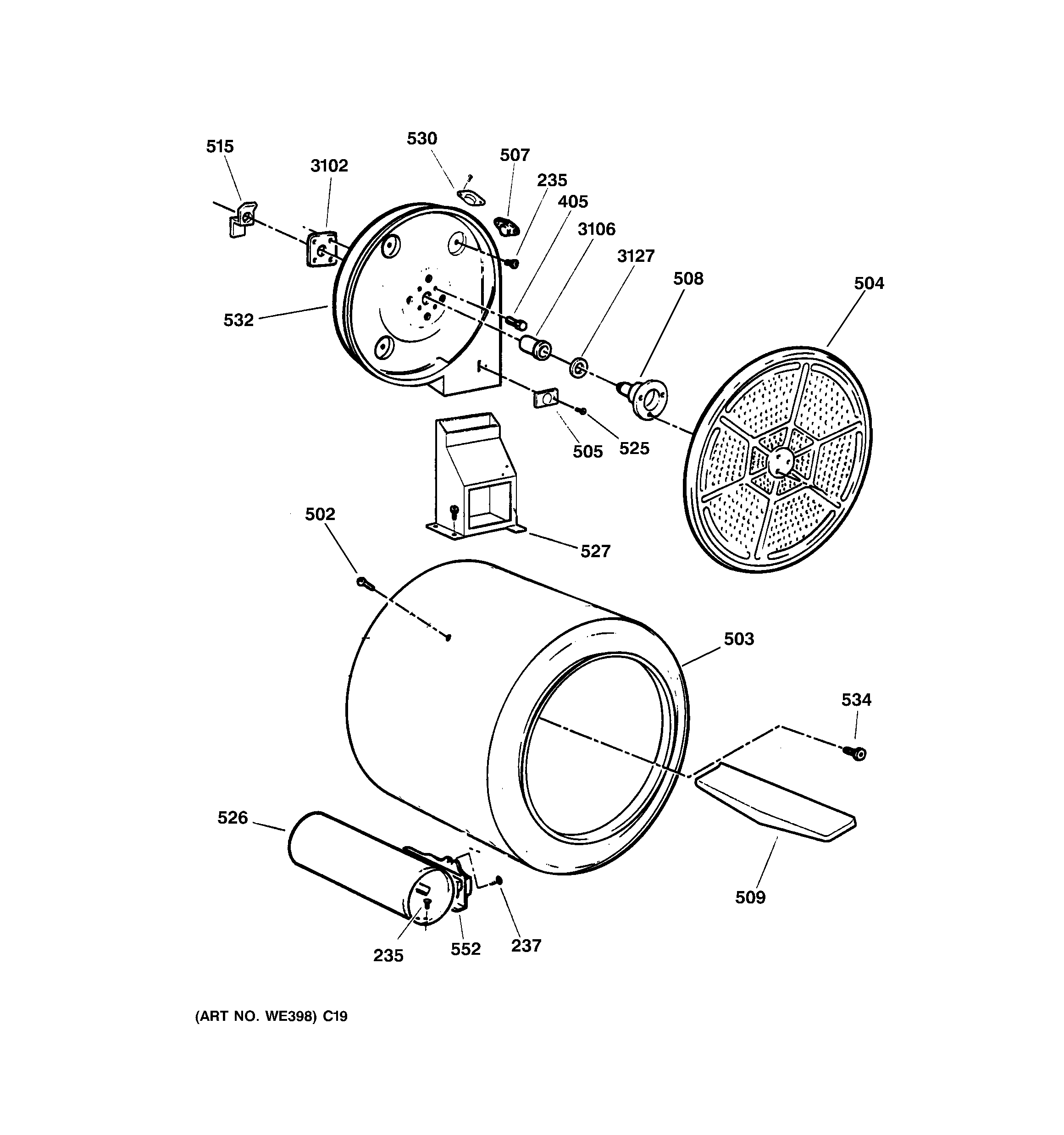 GE DRSR483GD3WW drum diagram