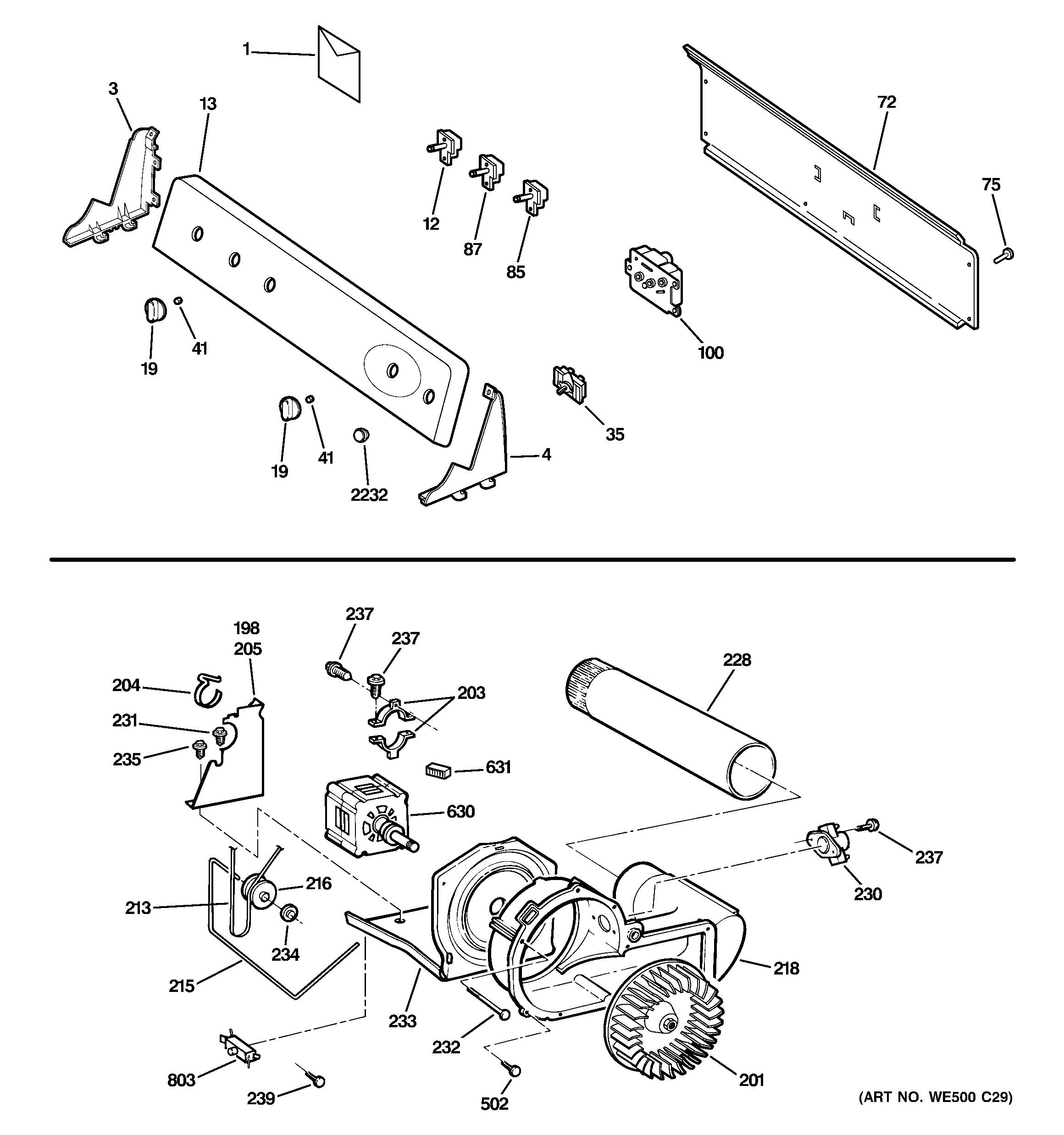 GE DRSR483GG7CC backsplash, blower & motor diagram