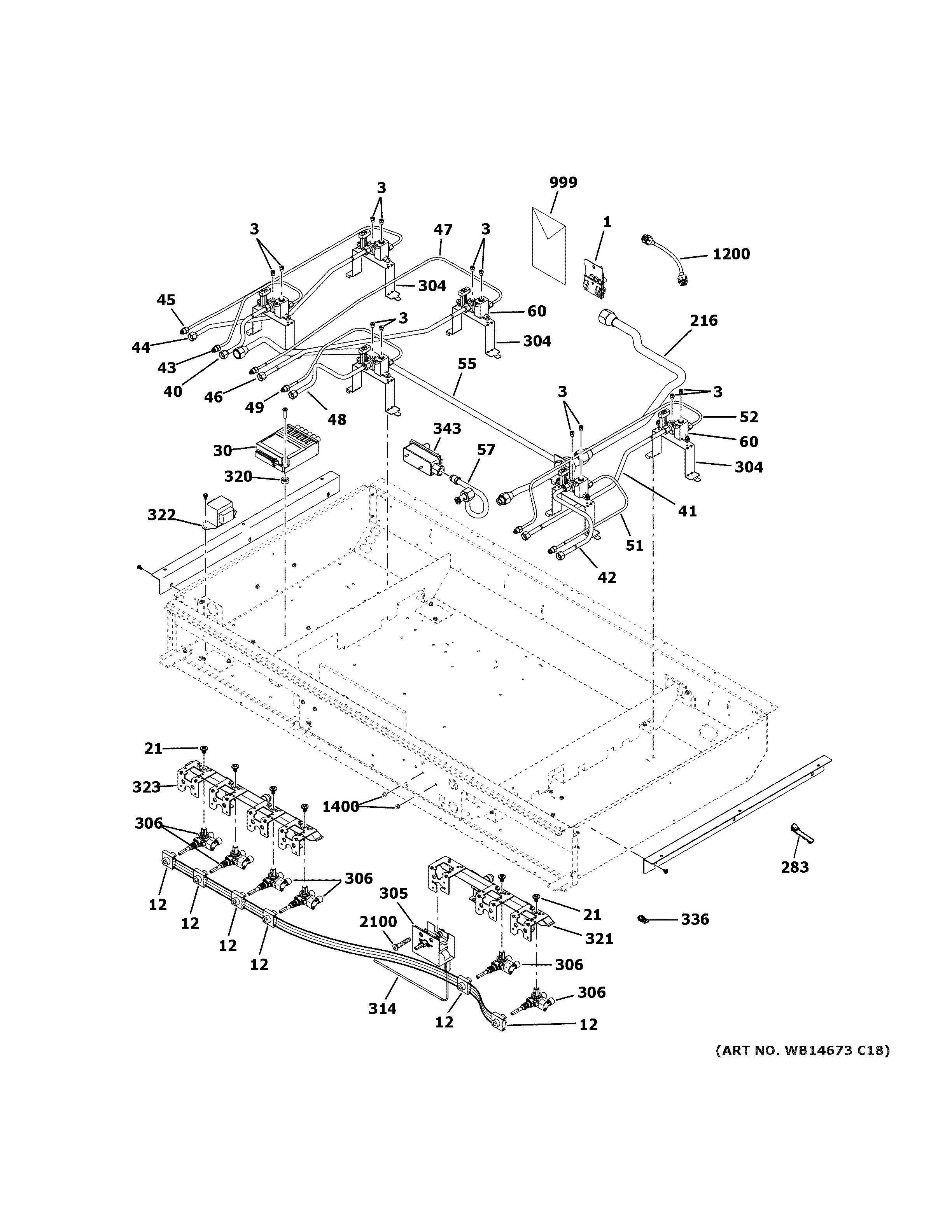 GE C2Y486P2M1S1 gas & burner parts diagram