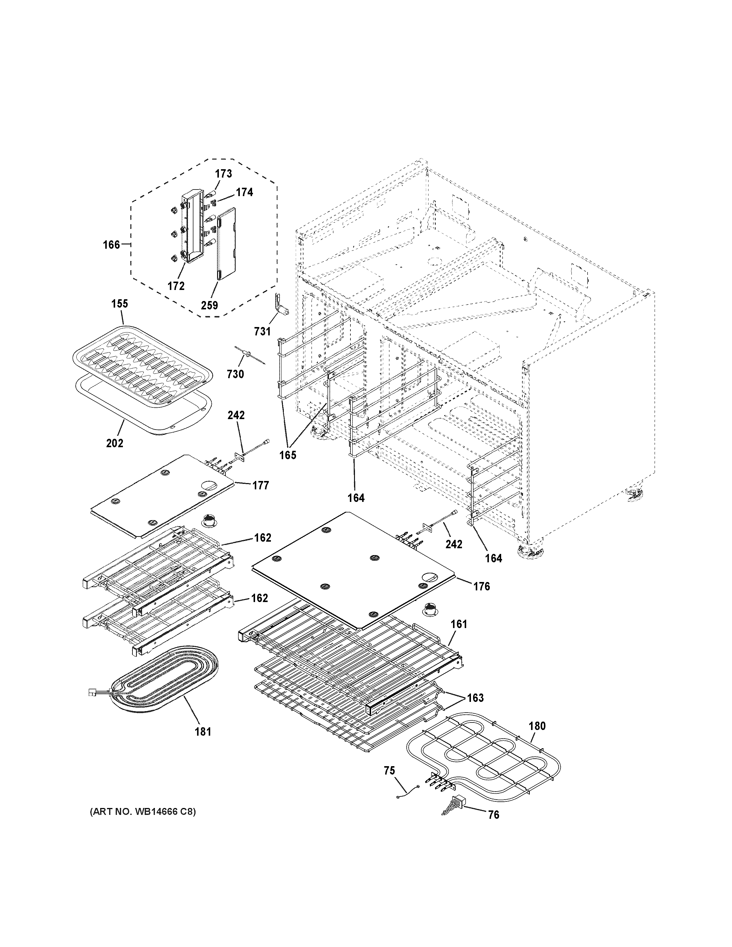 GE C2Y486P2M1S1 oven cavity parts diagram