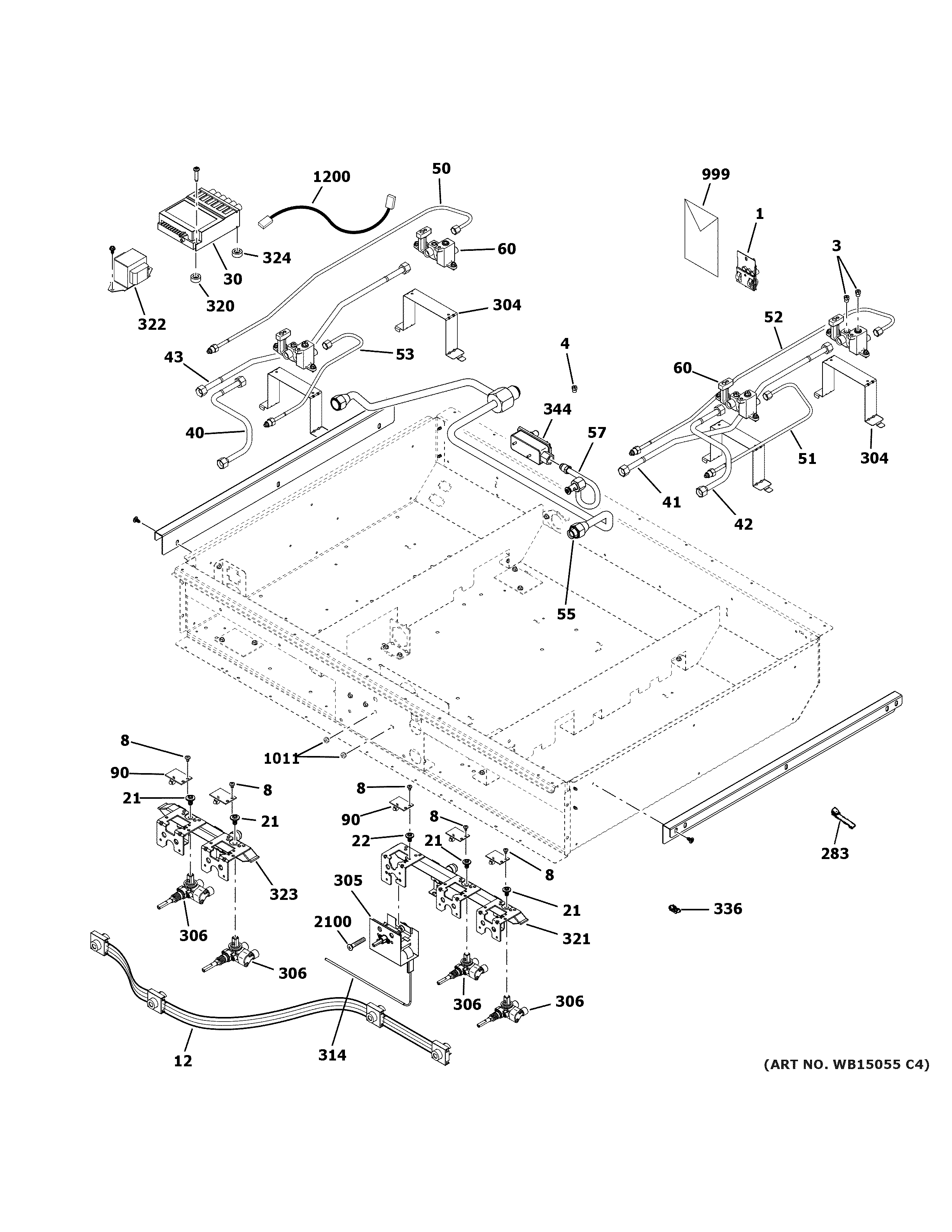 GE ZGP364LDN1SS gas & burner parts diagram
