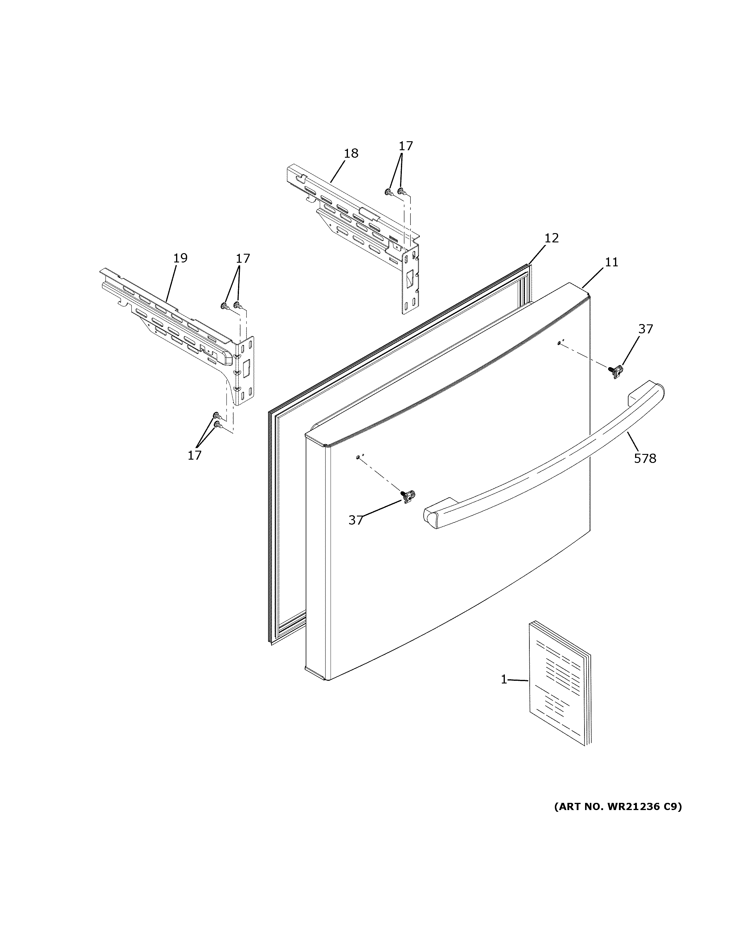 GE GWE19JGLGFWW freezer door diagram