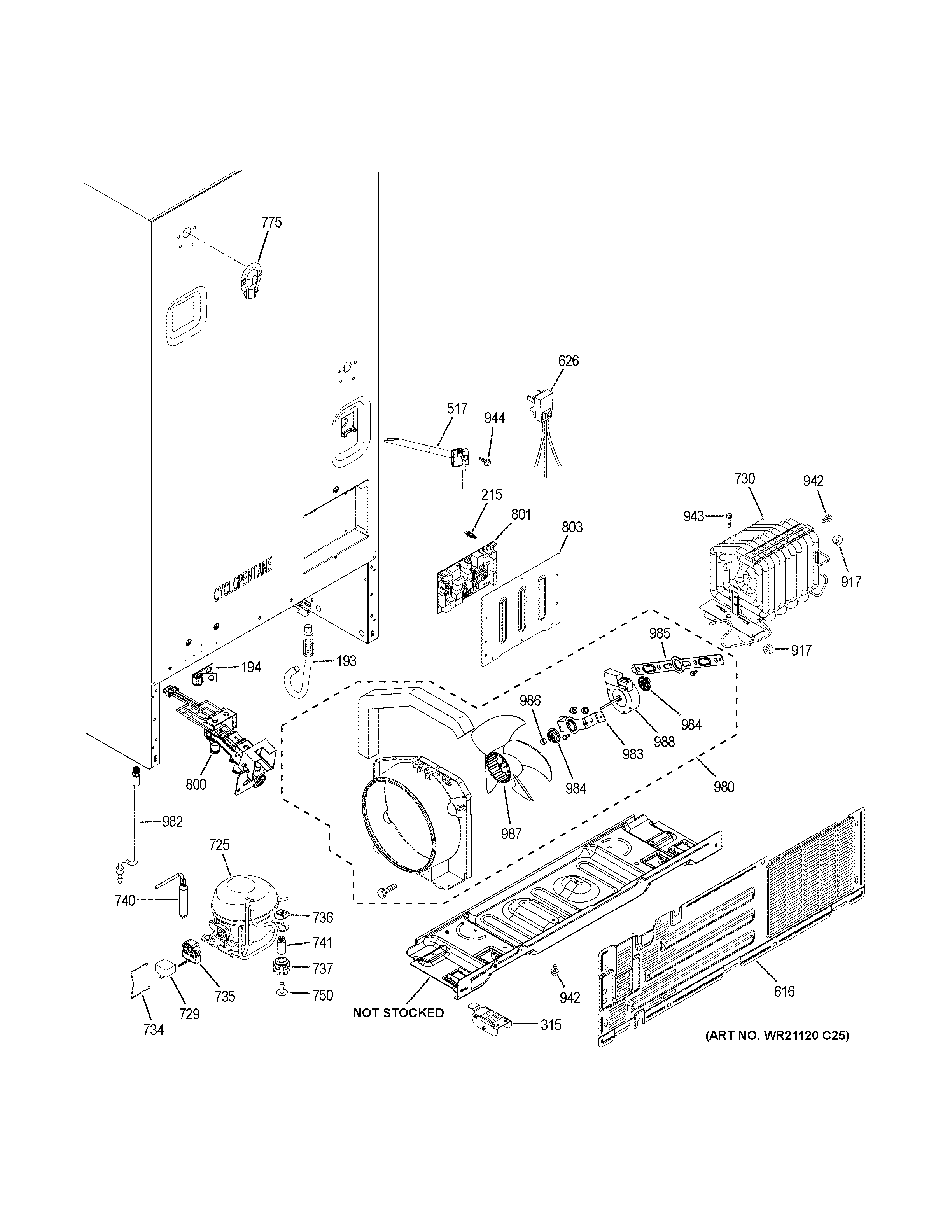 GE GWE19JGLGFWW machine compartment diagram