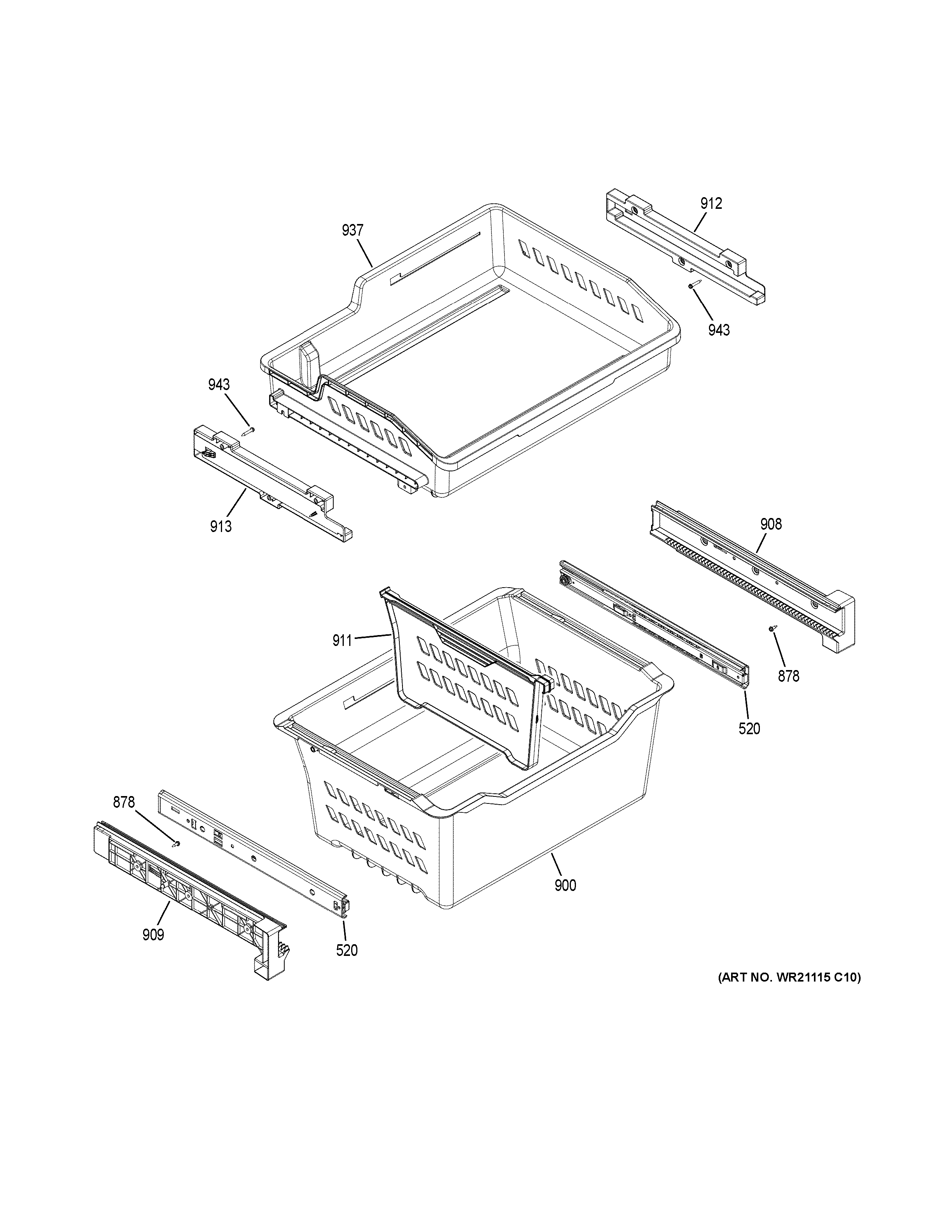 GE GYE18JBLKFTS freezer shelves diagram