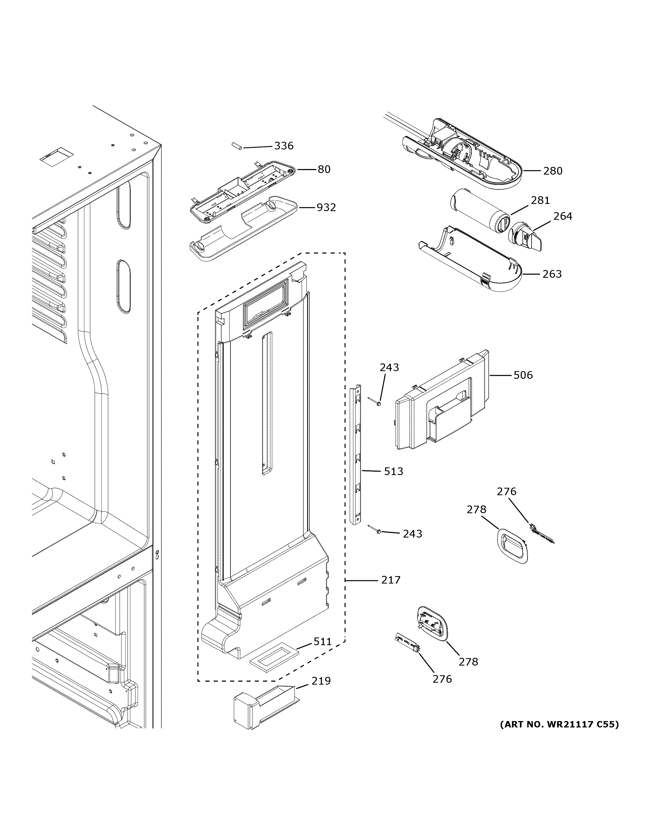 GE GYE18JBLKFTS fresh food section diagram