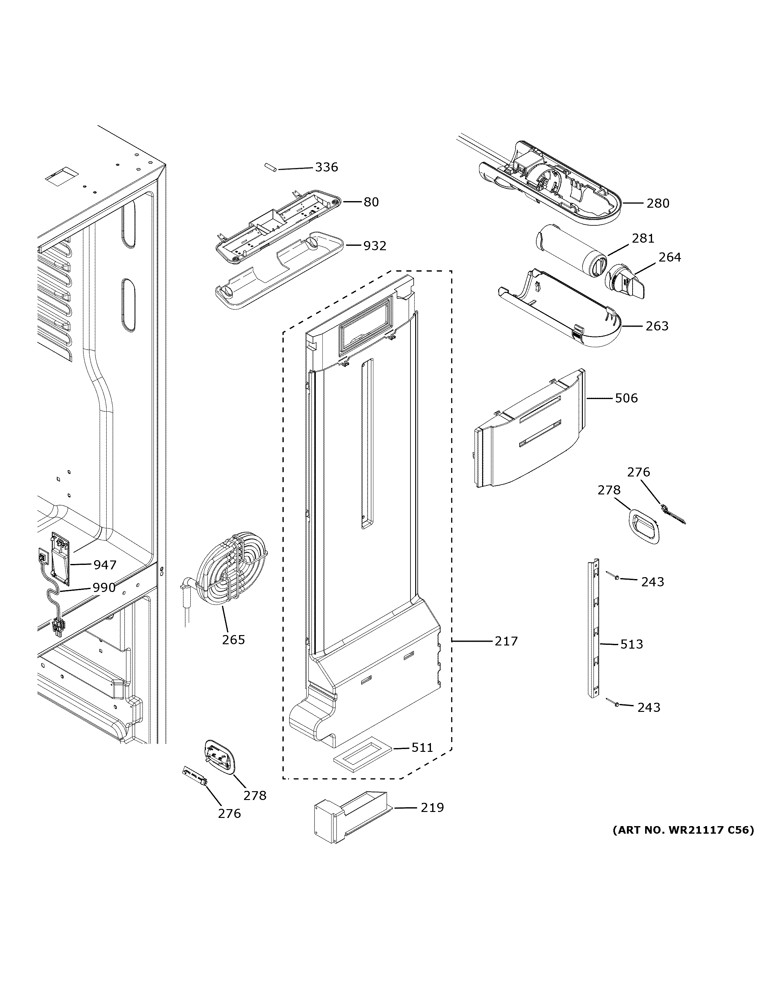 GE GWE19JGLKFWW fresh food section diagram