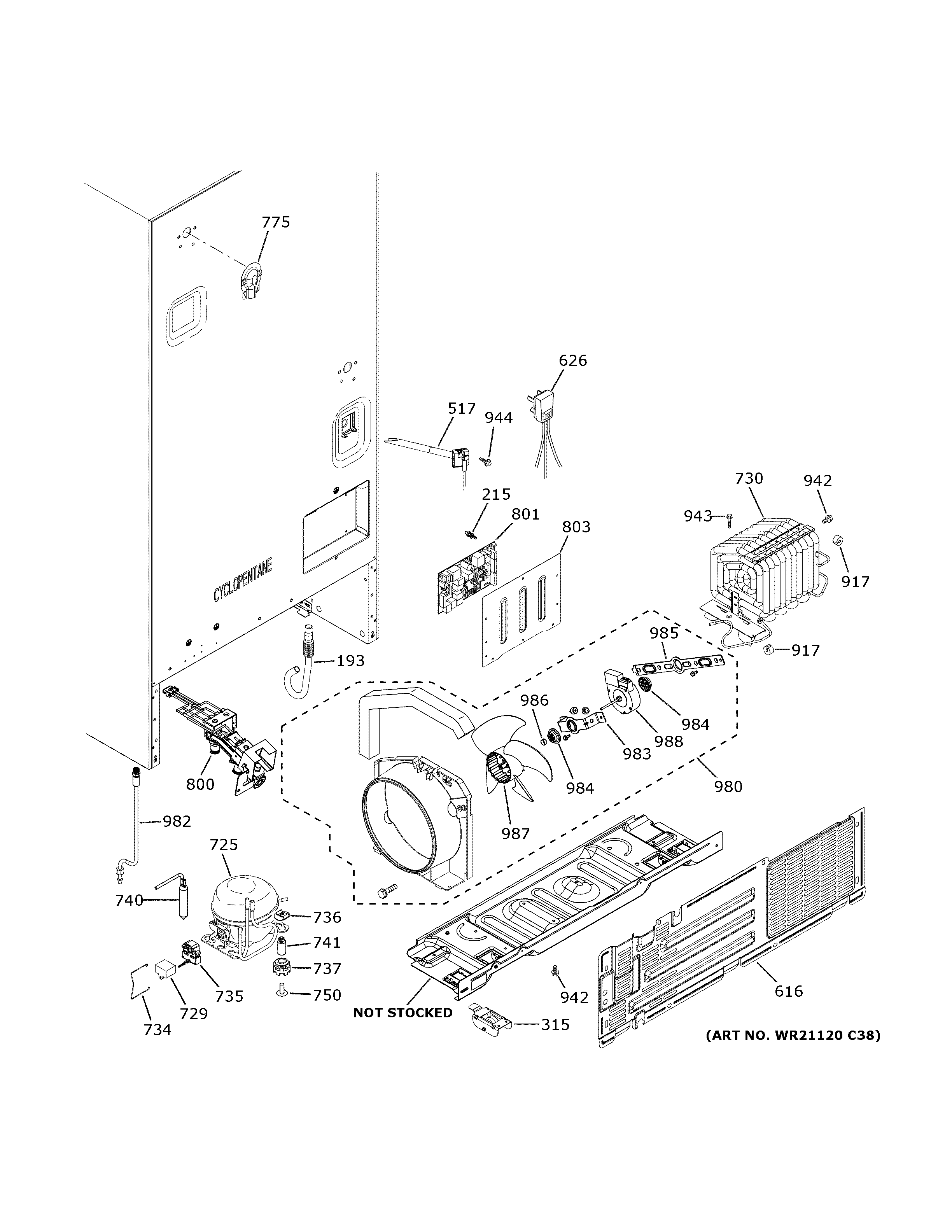 GE GWE19JGLKFWW machine compartment diagram