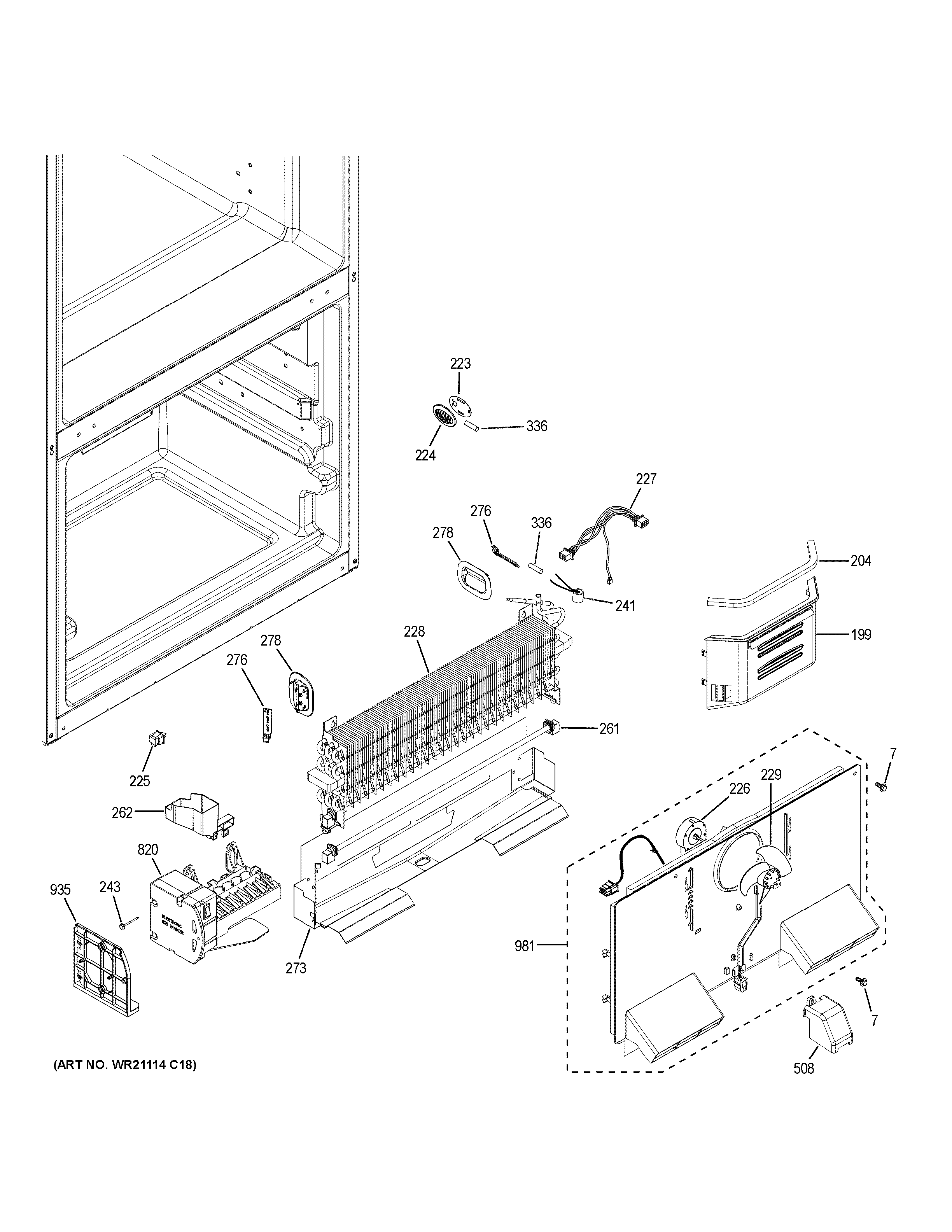 GE GDE25EGKARWW freezer section diagram