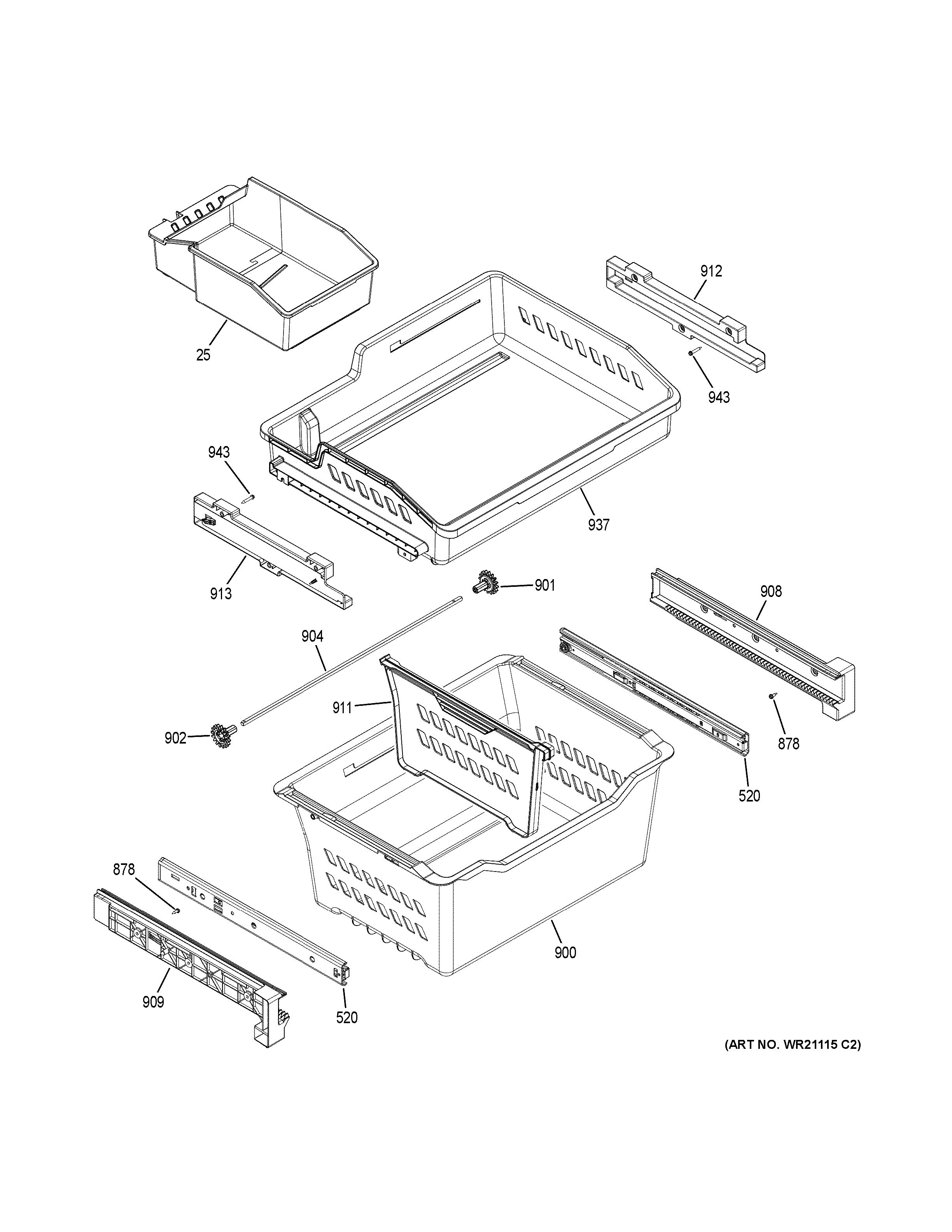 GE GNE21FGKAKWW freezer shelves diagram