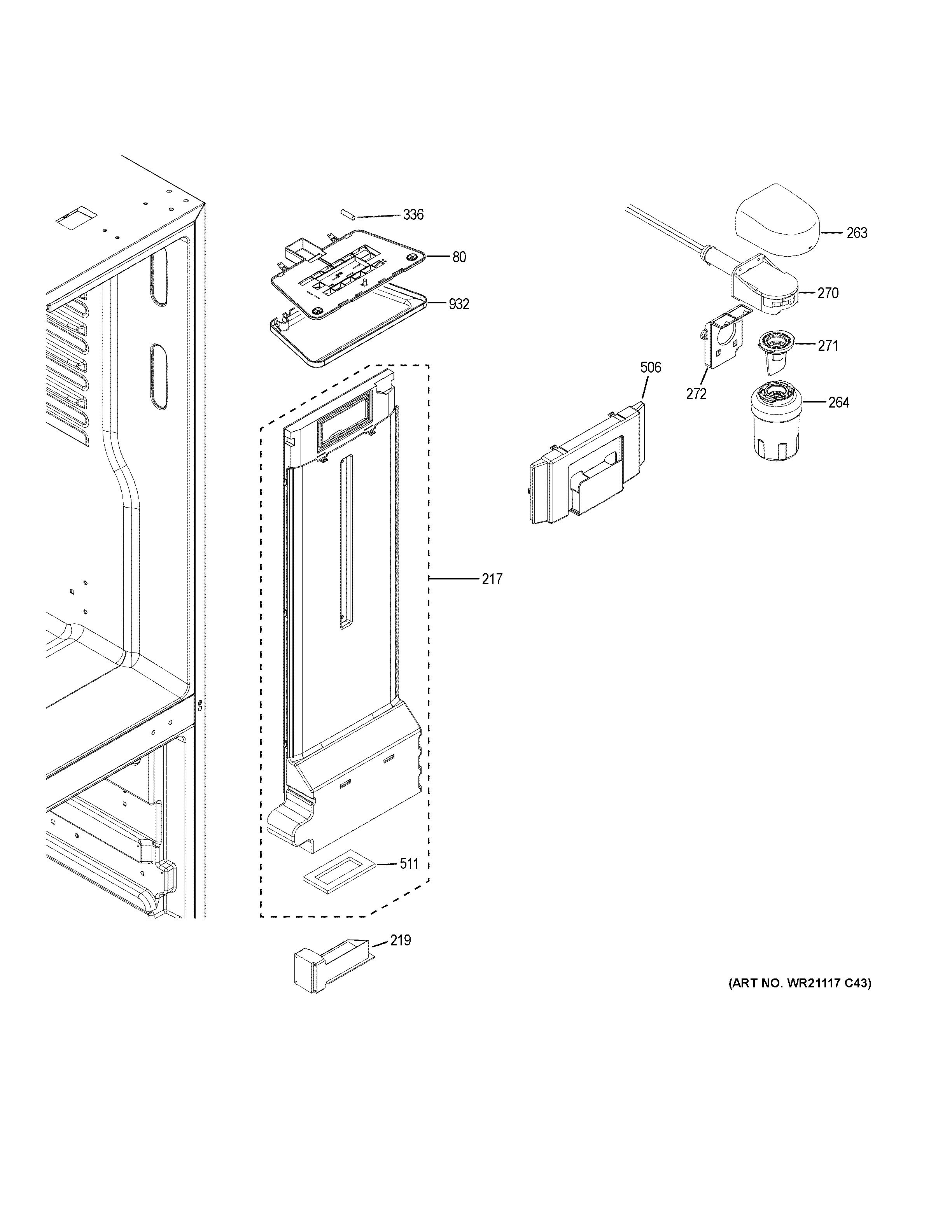 GE GNE21FGKAKWW fresh food section diagram