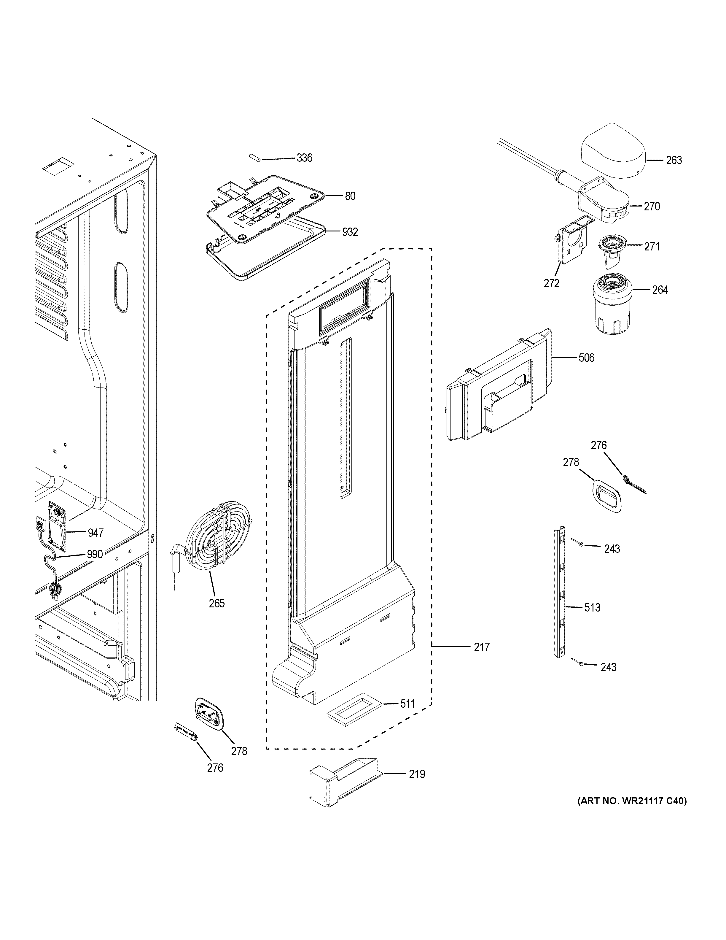 GE GNE25JMKAFES fresh food section diagram