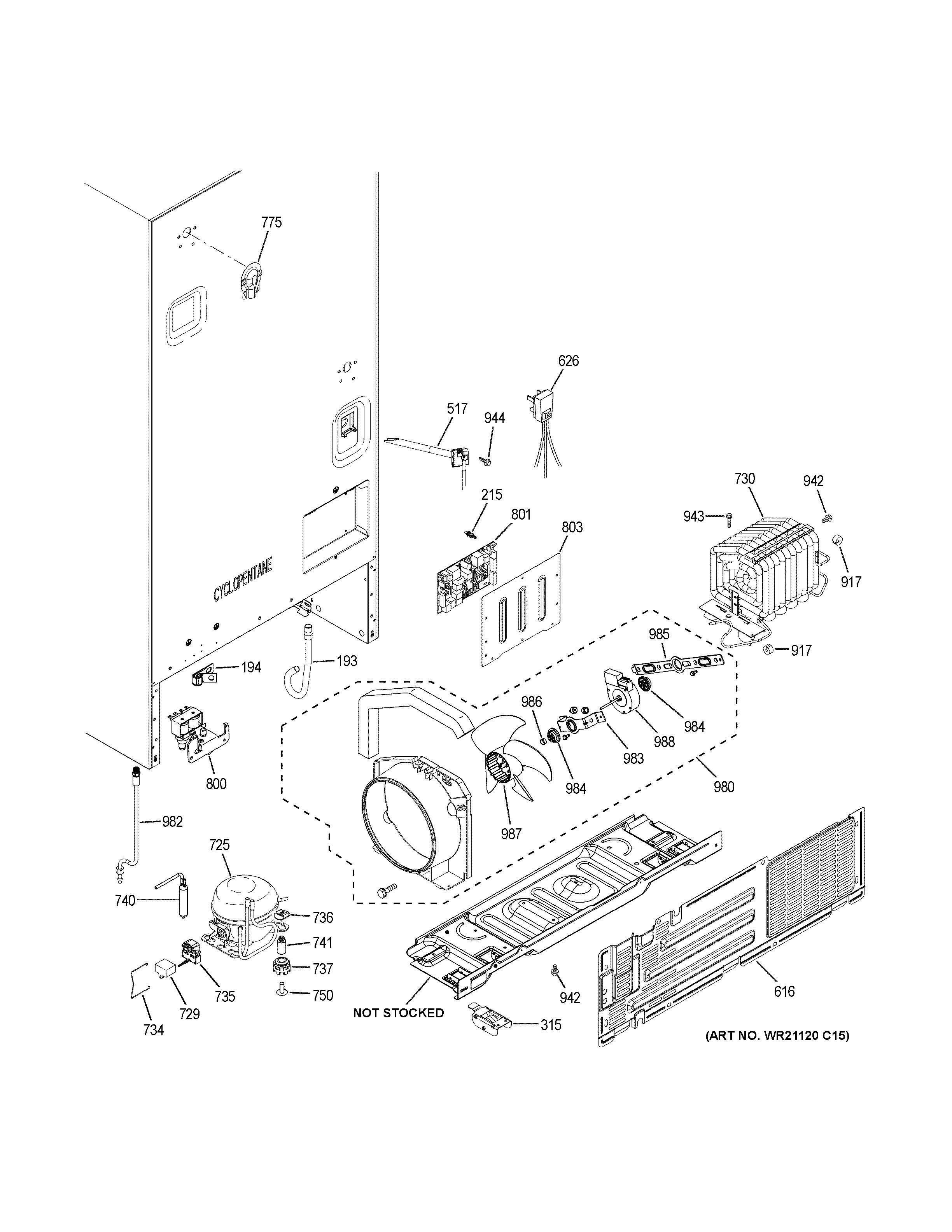 GE GNE25JMKAFES machine compartment diagram